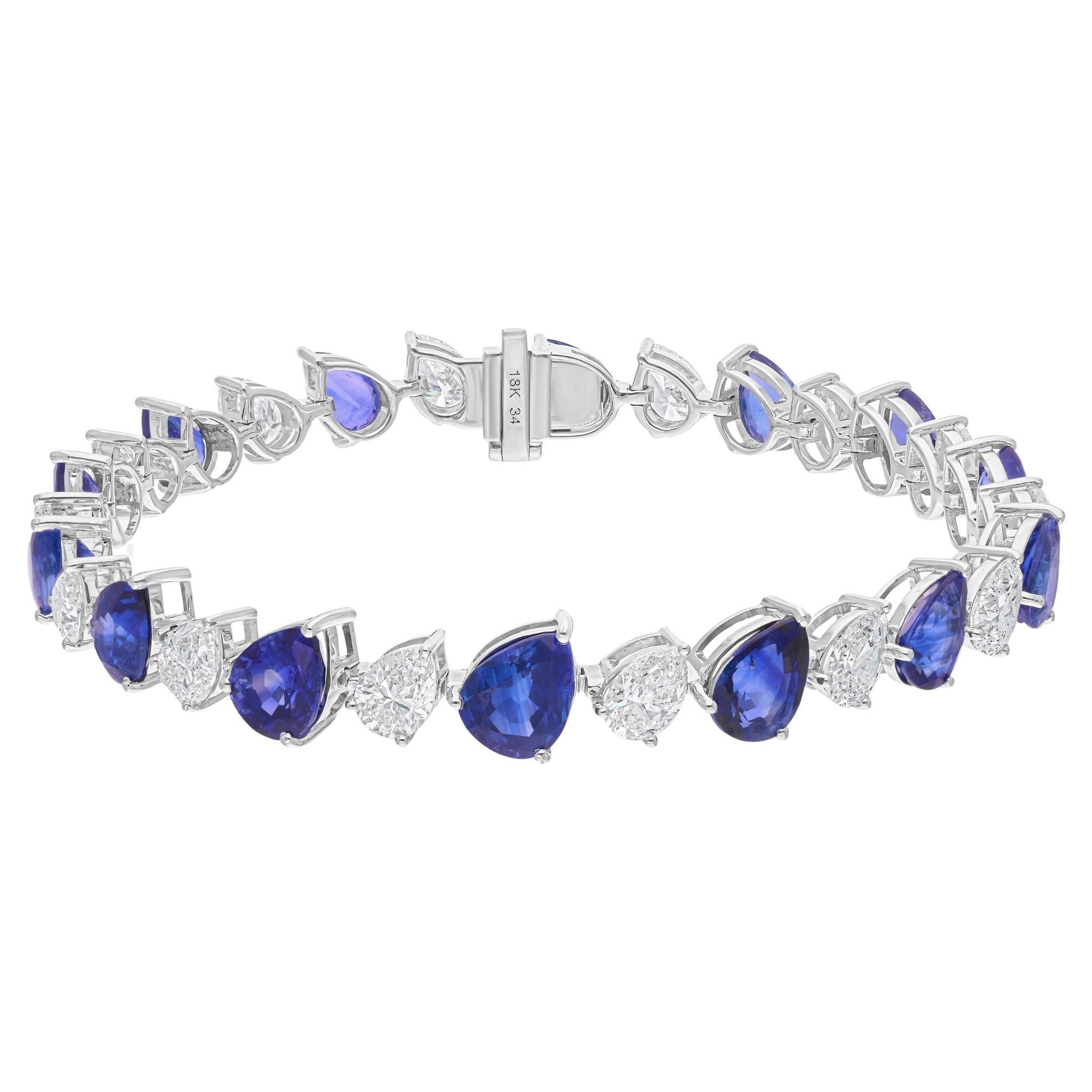 Bracciale Tennis con diamanti e zaffiri blu certificati in oro bianco 18 carati