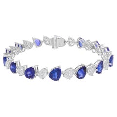 Bracciale Tennis con diamanti e zaffiri blu certificati in oro bianco 18 carati