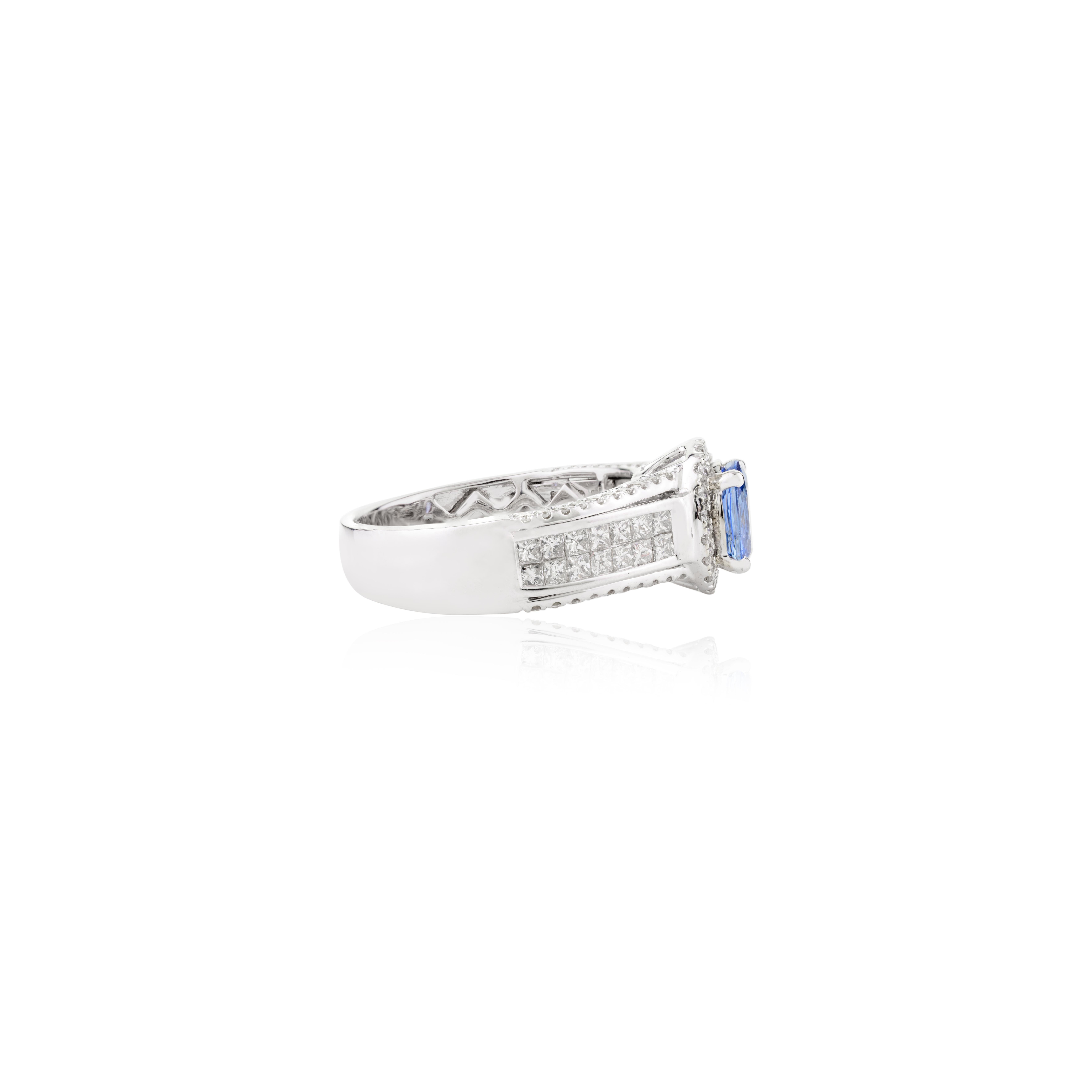 For Sale:  Certified Blue Sapphire Engagement Ring with Diamonds in 18k Solid White Gold 3