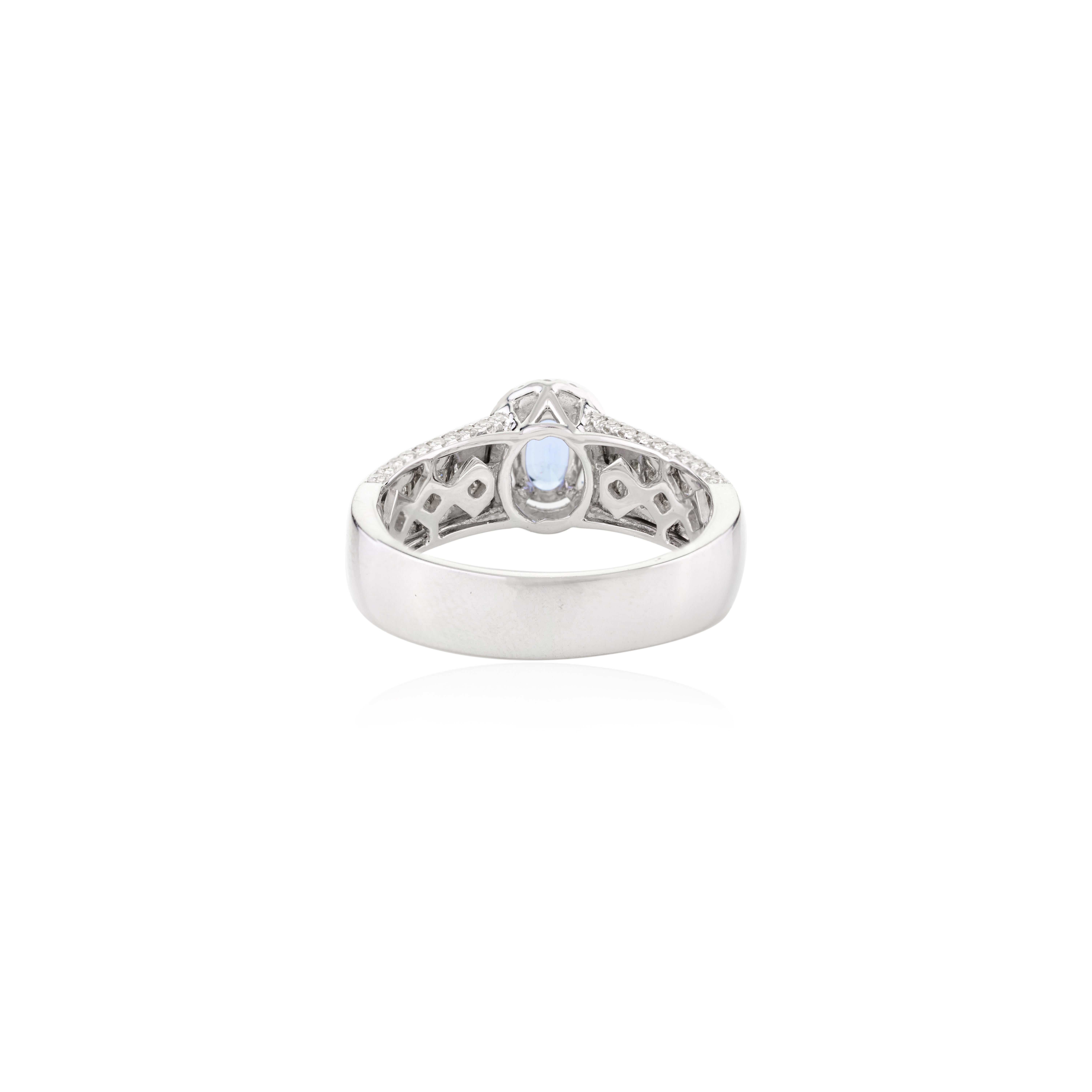 For Sale:  Certified Blue Sapphire Engagement Ring with Diamonds in 18k Solid White Gold 5