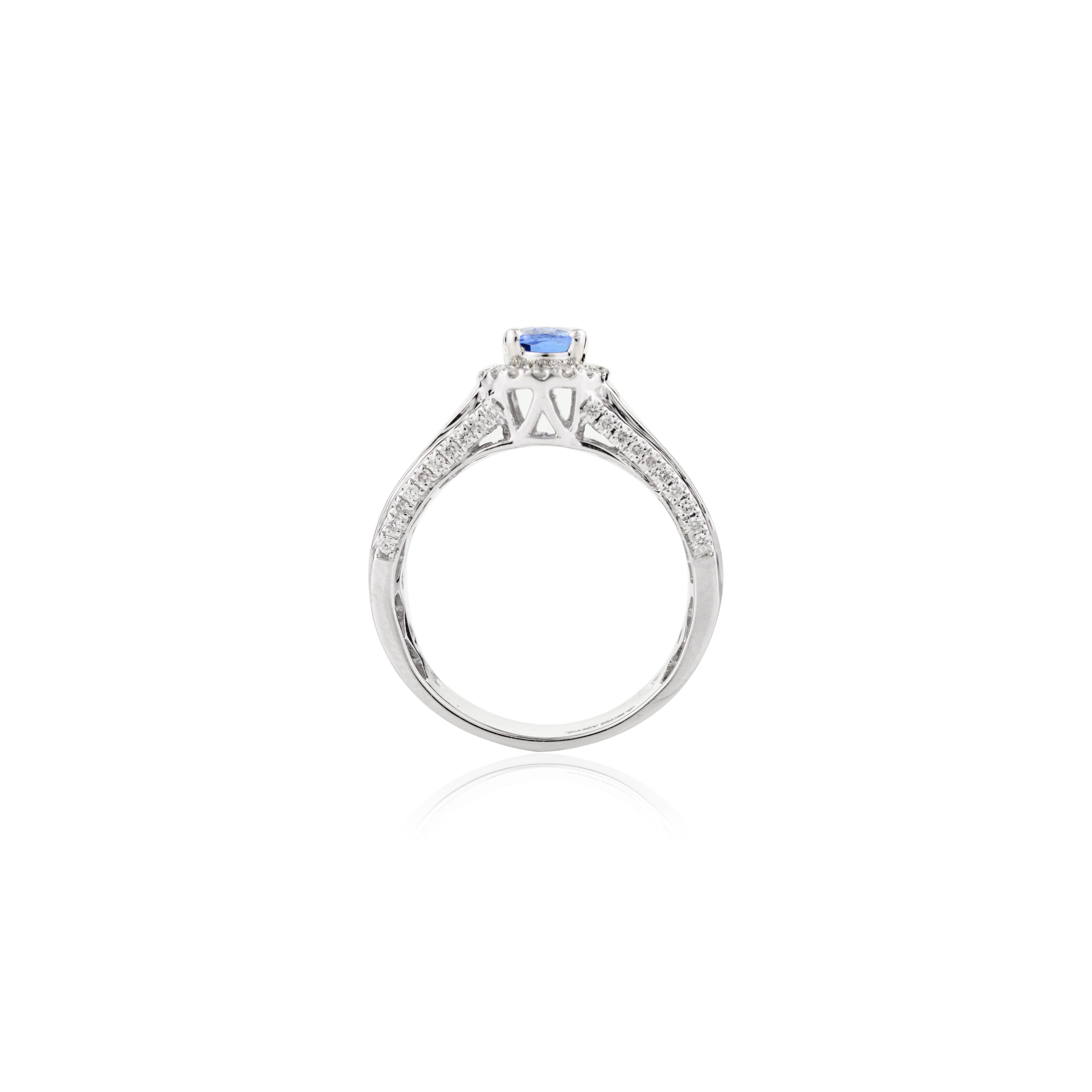 For Sale:  Certified Blue Sapphire Engagement Ring with Diamonds in 18k Solid White Gold 8