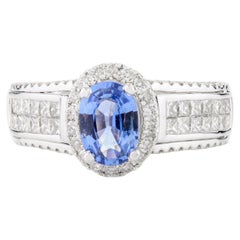 Zertifizierter blauer Saphir-Verlobungsring mit Diamanten aus 18 Karat massivem Weißgold