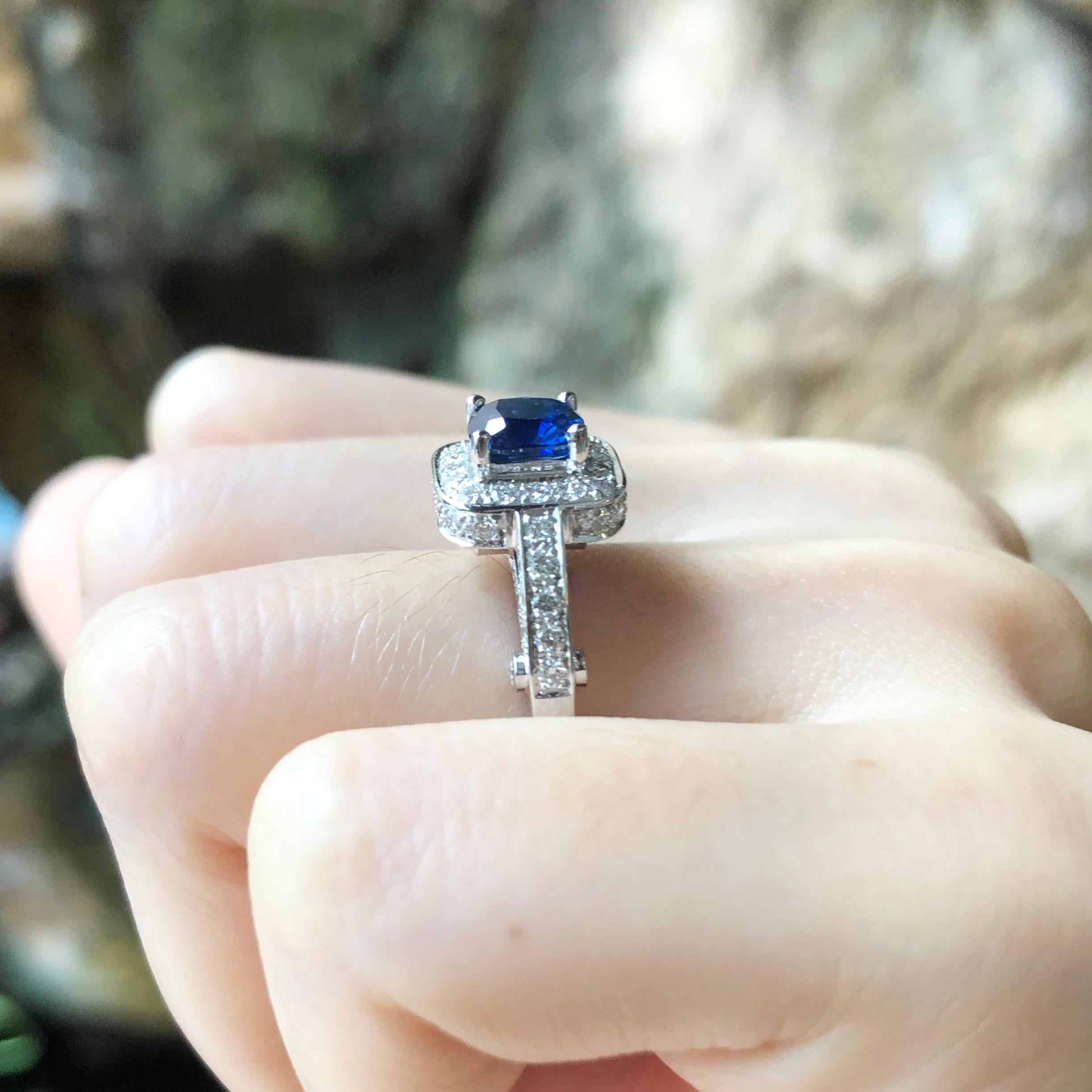 Blue Sapphire 1.20 carats with Diamond 0.85 carat Ring set in 18 Karat White Gold Settings
(GIT Certified, The Gem and Jewelry Institute of Thailand)

Width:  1.3 cm 
Length: 1.1 cm
Ring Size: 52
Total Weight: 8.06 grams

Blue Sapphire 
Width:  0.6