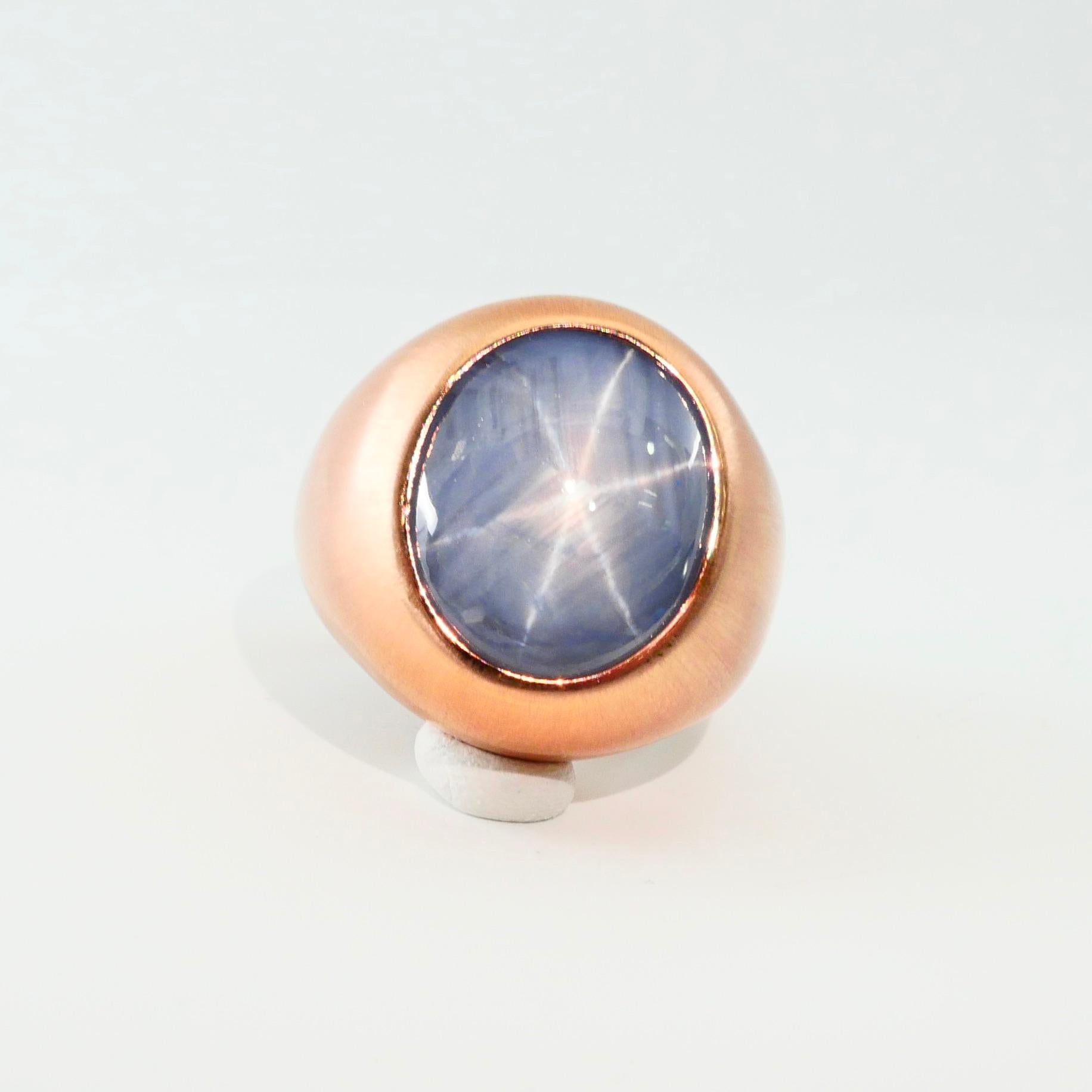 Certified Blue Star Sapphire 39.28 Carat Rose Gold Ring, Unisex, Strong Star 5