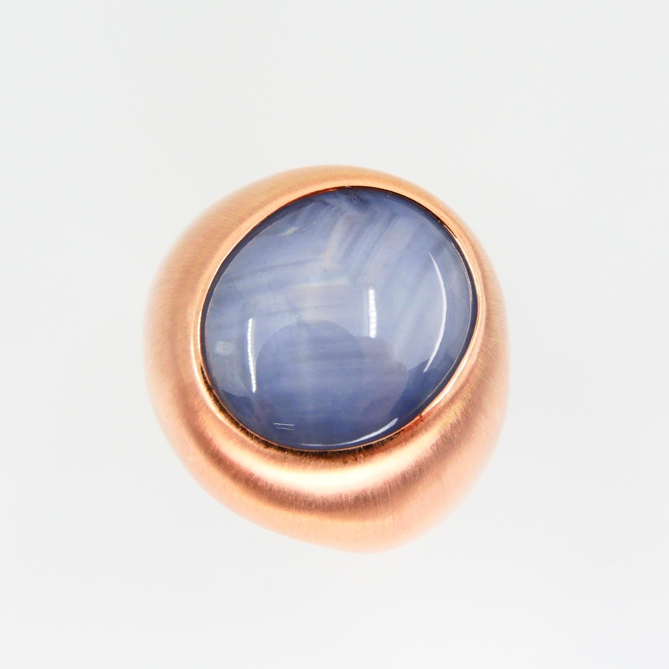 Certified Blue Star Sapphire 39.28 Carat Rose Gold Ring, Unisex, Strong Star 8