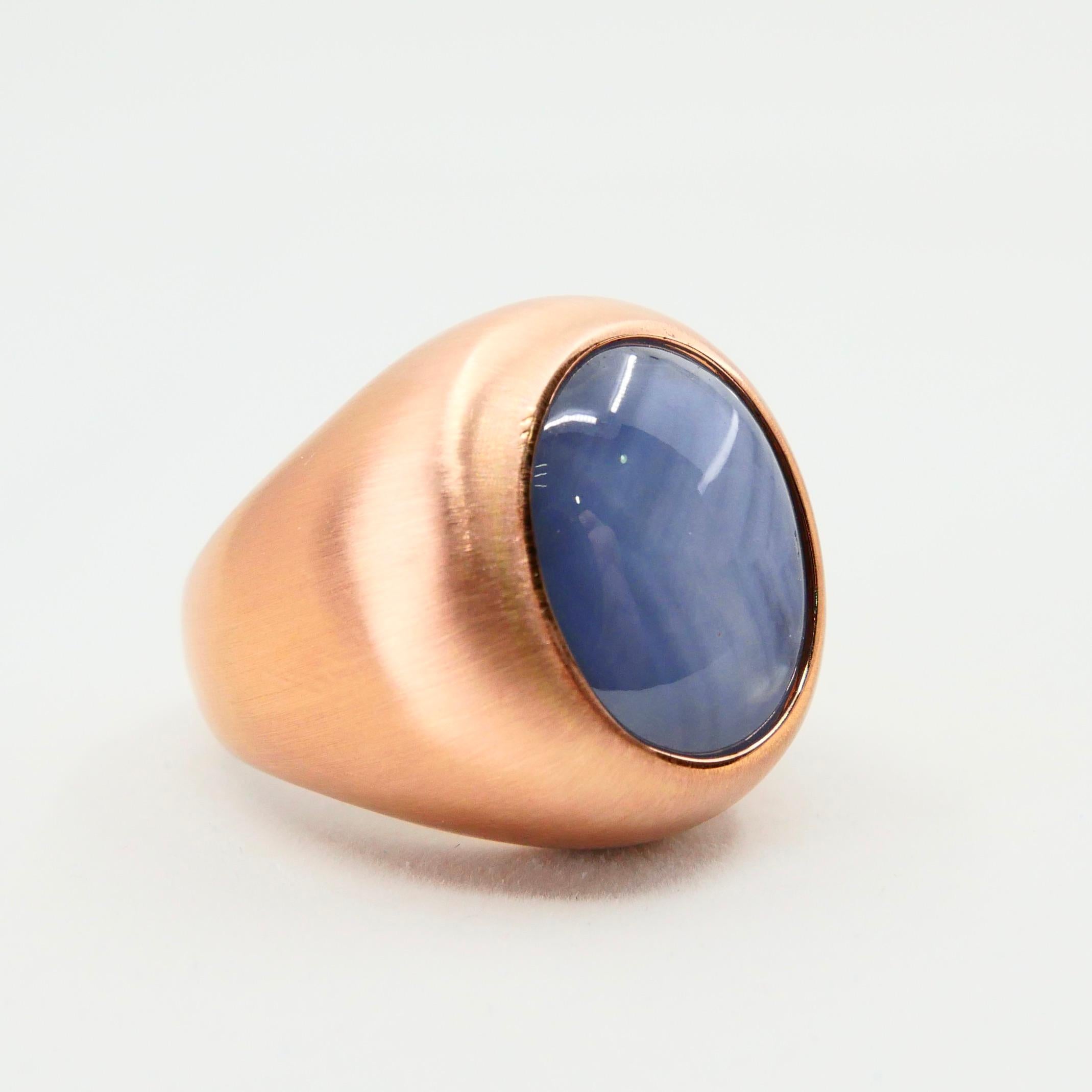 Certified Blue Star Sapphire 39.28 Carat Rose Gold Ring, Unisex, Strong Star 10