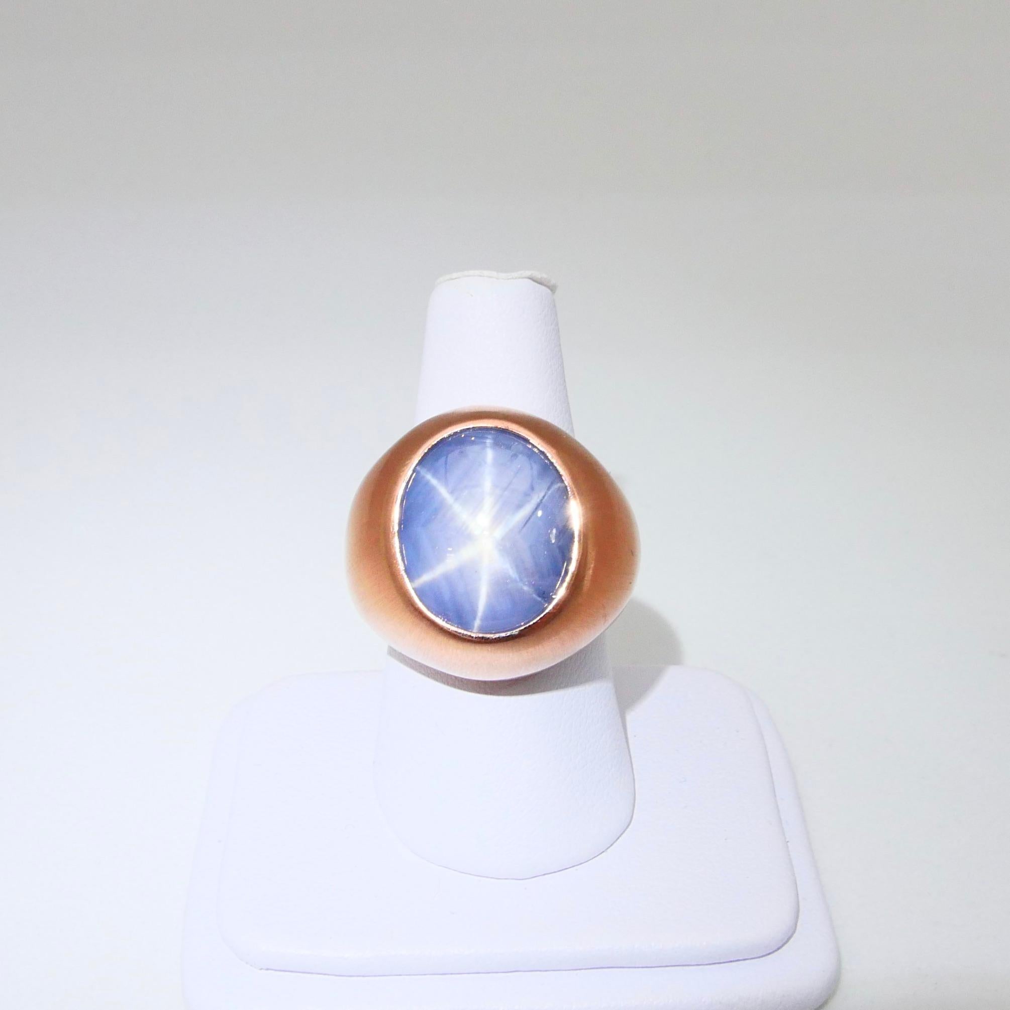 Certified Blue Star Sapphire 39.28 Carat Rose Gold Ring, Unisex, Strong Star 12