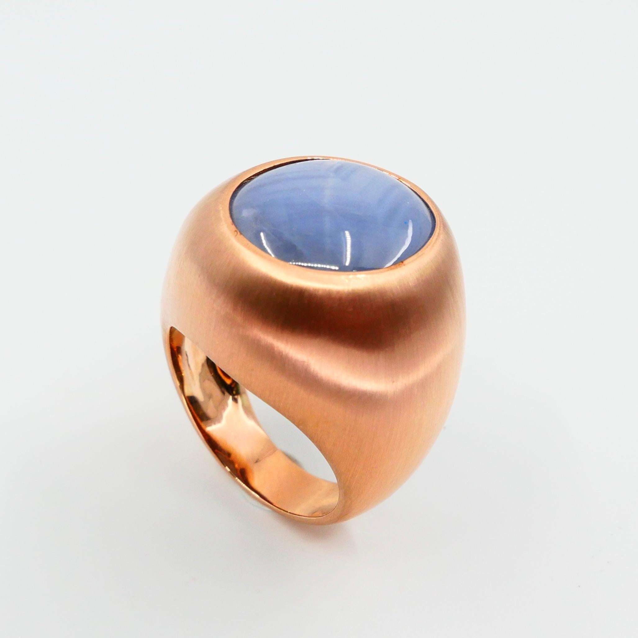 Contemporary Certified Blue Star Sapphire 39.28 Carat Rose Gold Ring, Unisex, Strong Star