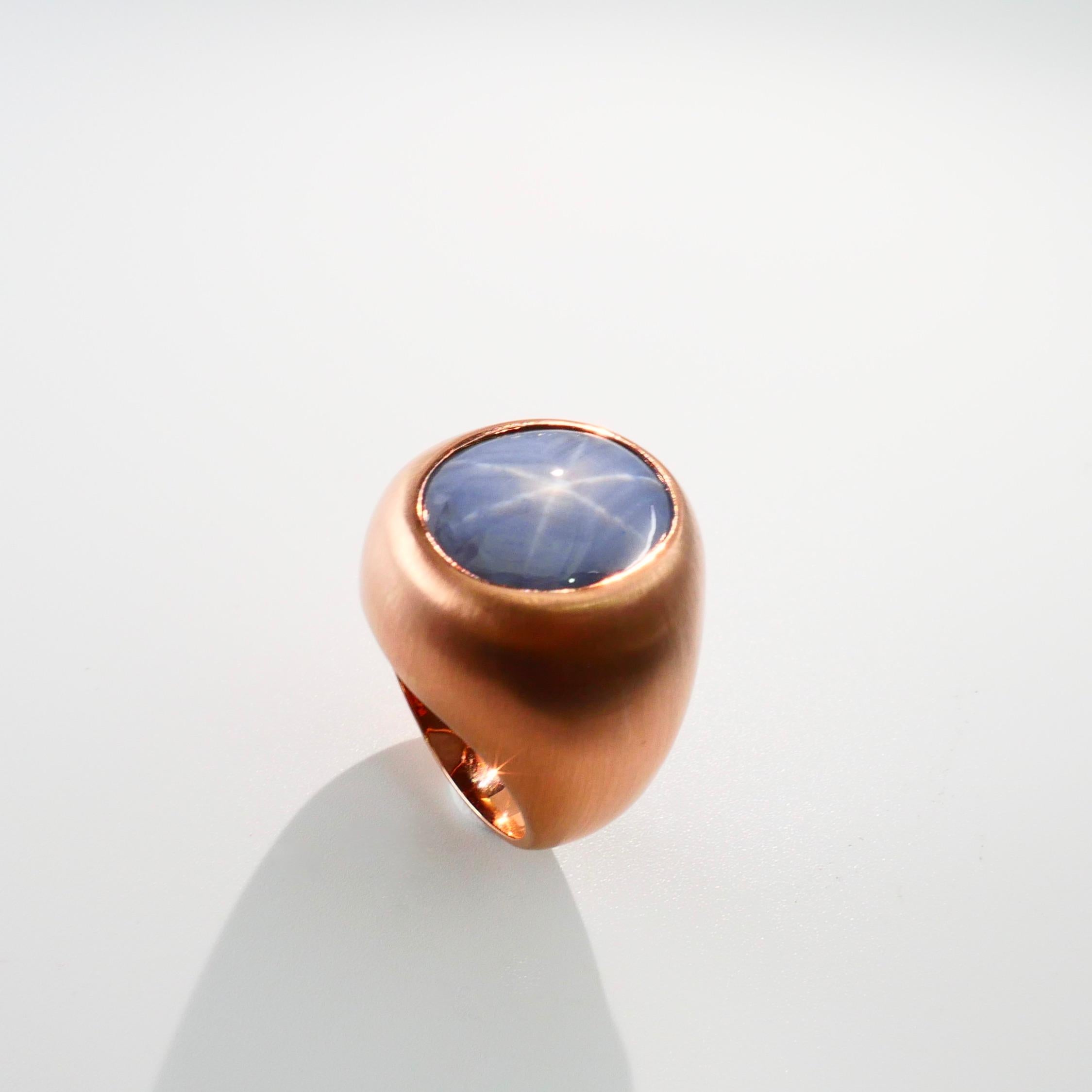 Oval Cut Certified Blue Star Sapphire 39.28 Carat Rose Gold Ring, Unisex, Strong Star