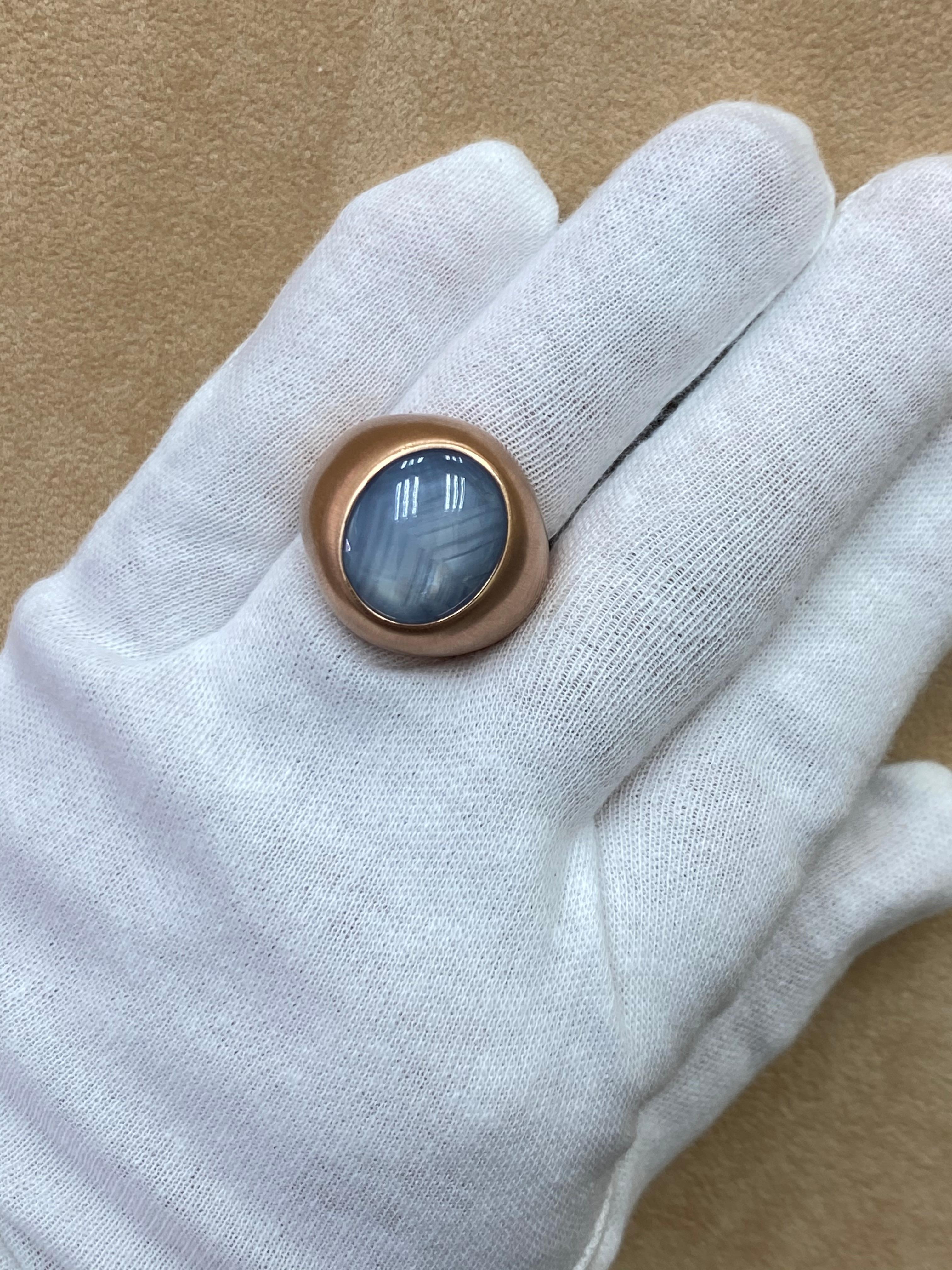 Certified Blue Star Sapphire 39.28 Carat Rose Gold Ring, Unisex, Strong Star In New Condition In Hong Kong, HK