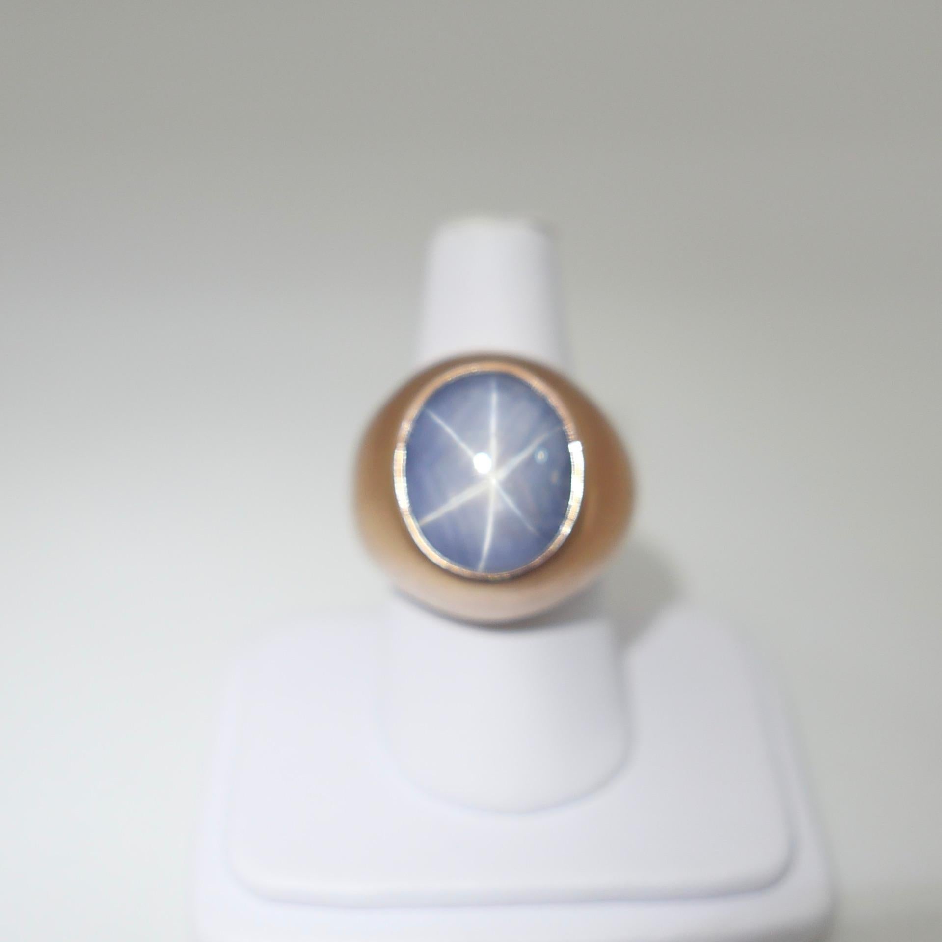 Certified Blue Star Sapphire 39.28 Carat Rose Gold Ring, Unisex, Strong Star 1