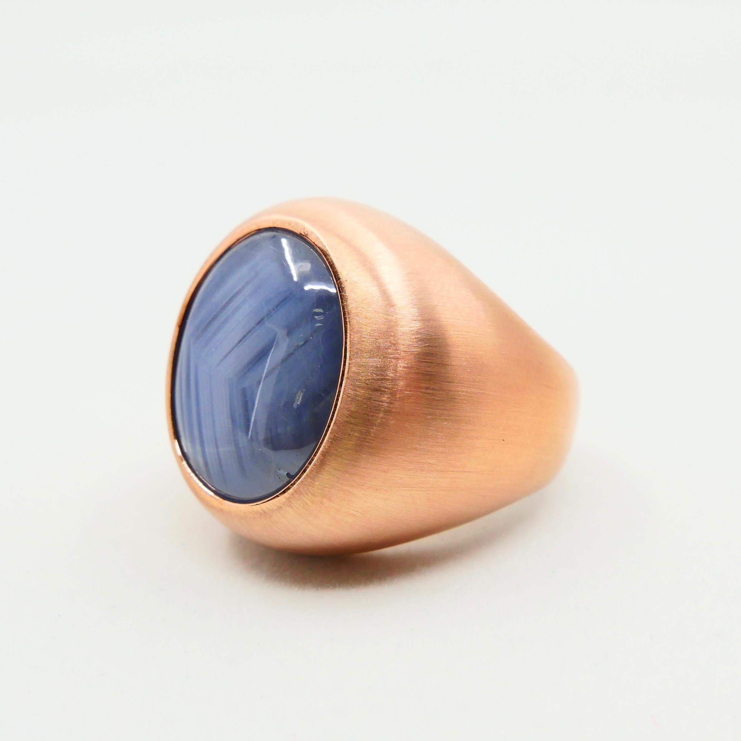 Certified Blue Star Sapphire 39.28 Carat Rose Gold Ring, Unisex, Strong Star 2