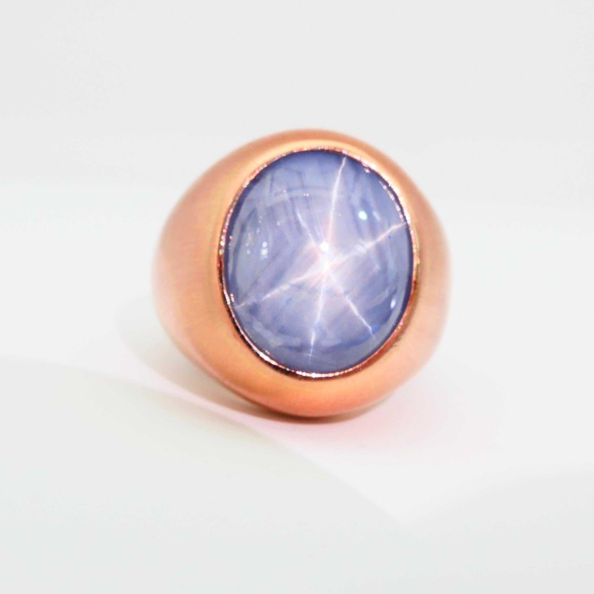 Certified Blue Star Sapphire 39.28 Carat Rose Gold Ring, Unisex, Strong Star 3