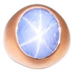 Certified Blue Star Sapphire 39.28 Carat Rose Gold Ring, Unisex, Strong Star