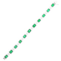 Certified Bracelet with Colombian Emerald and Natural White Diamonds in 18K Gold