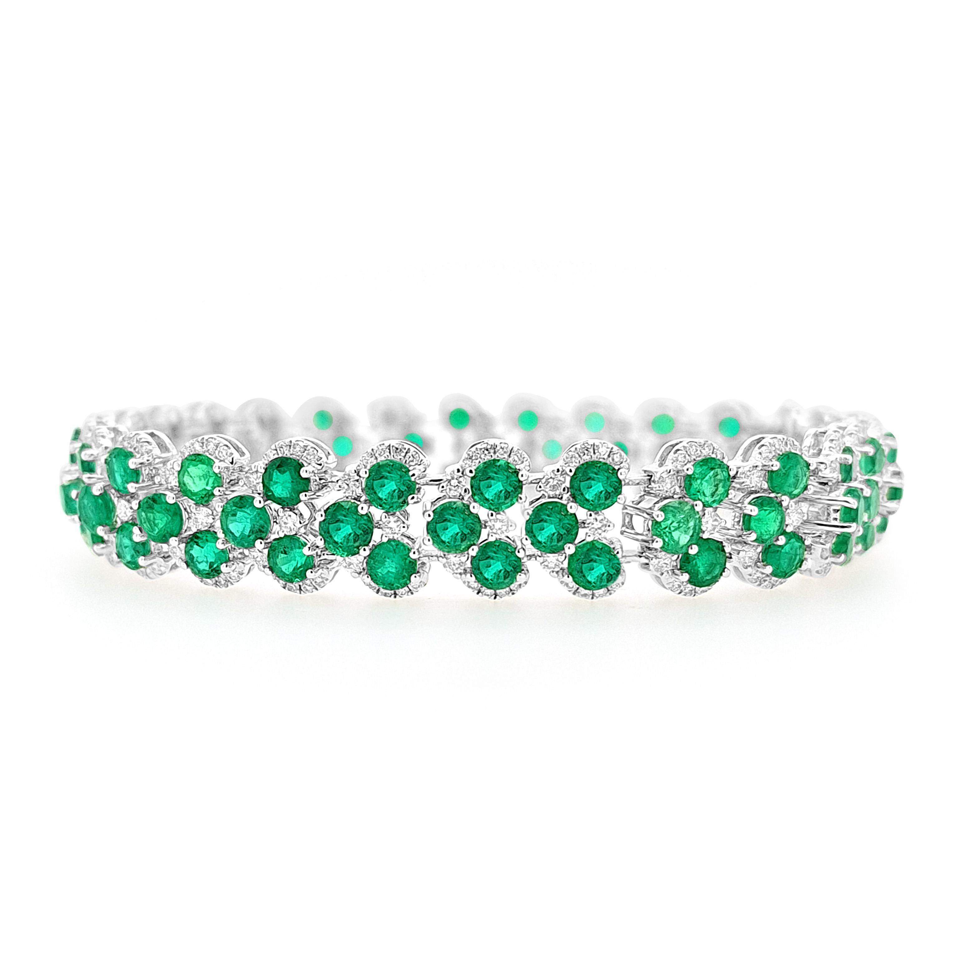Contemporain Bracelet certifié avec émeraude de Colombie et diamants blancs naturels en or 18K en vente