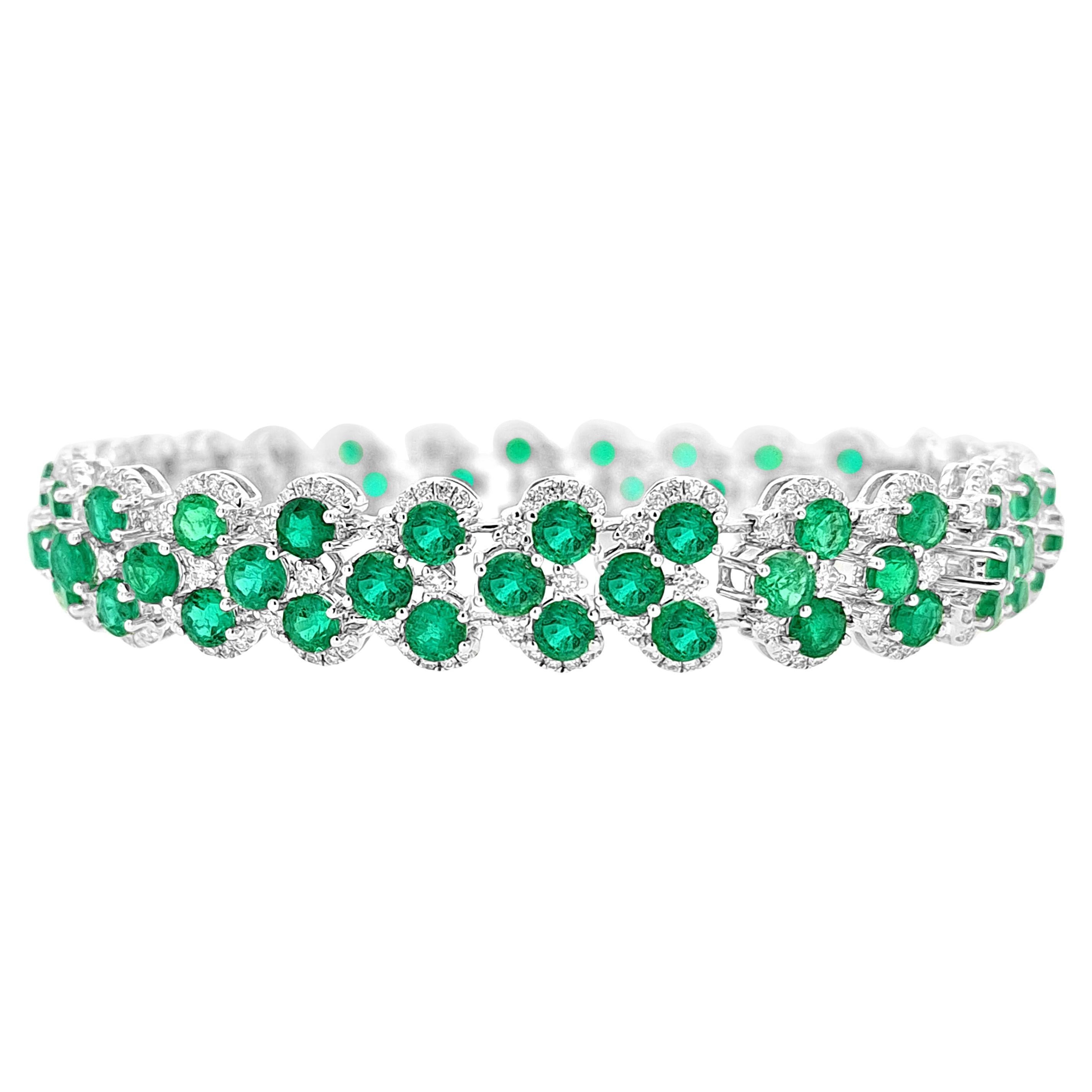 Bracelet certifié avec émeraude de Colombie et diamants blancs naturels en or 18K