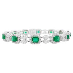Certified Bracelet with Colombian Emerald and Natural White Diamonds in 18K Gold
