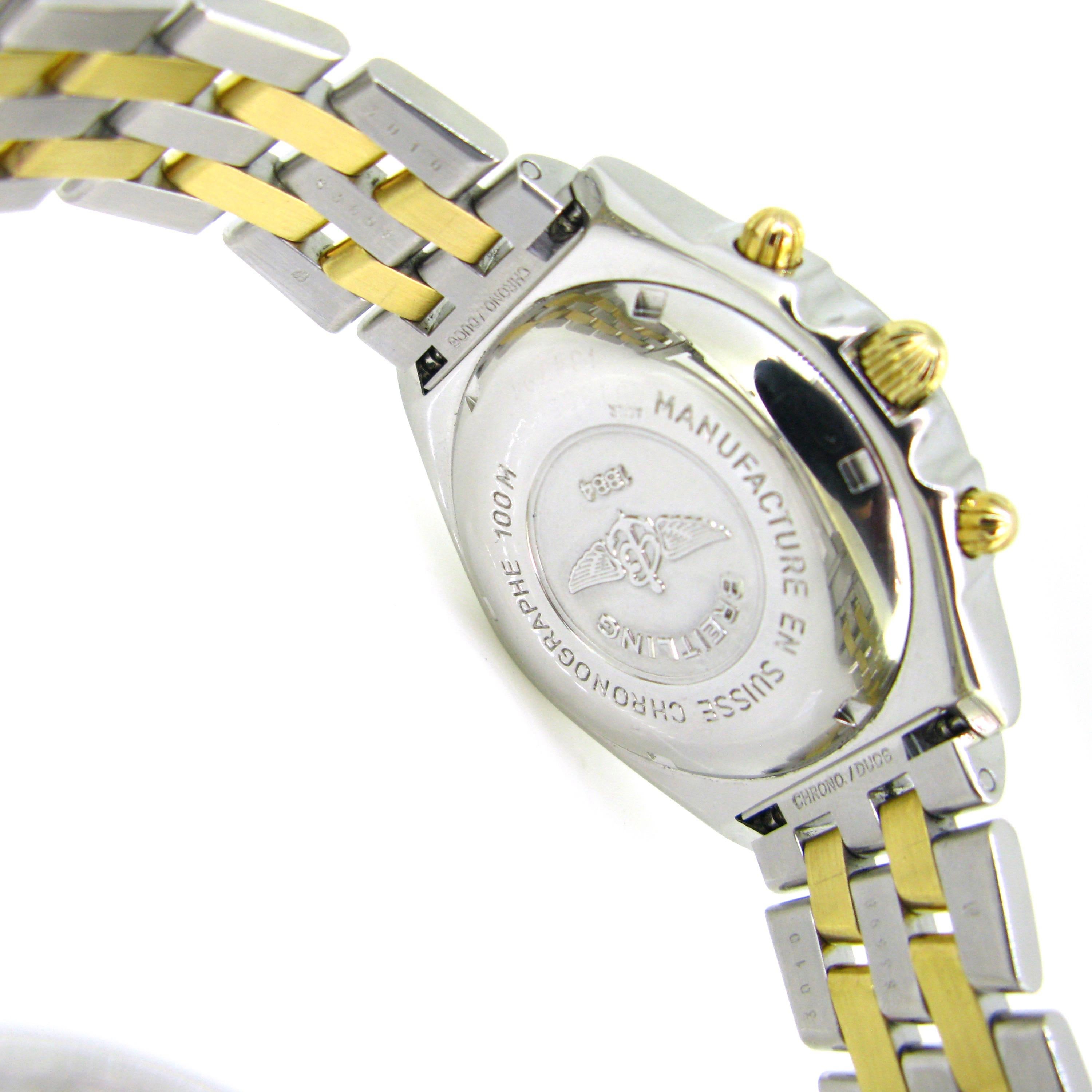 Round Cut Certified Breitling Chronomat B13050 Yellow Gold Stainless Steel Diamonds Watch