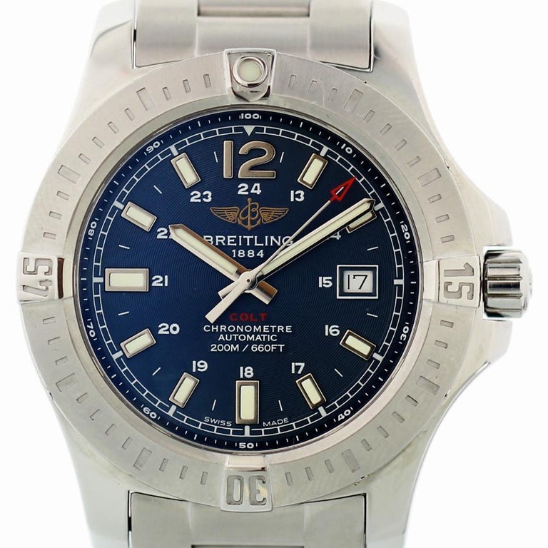 Certified Breitling Colt A17388 with Band and Blue Dial For Sale at 1stdibs