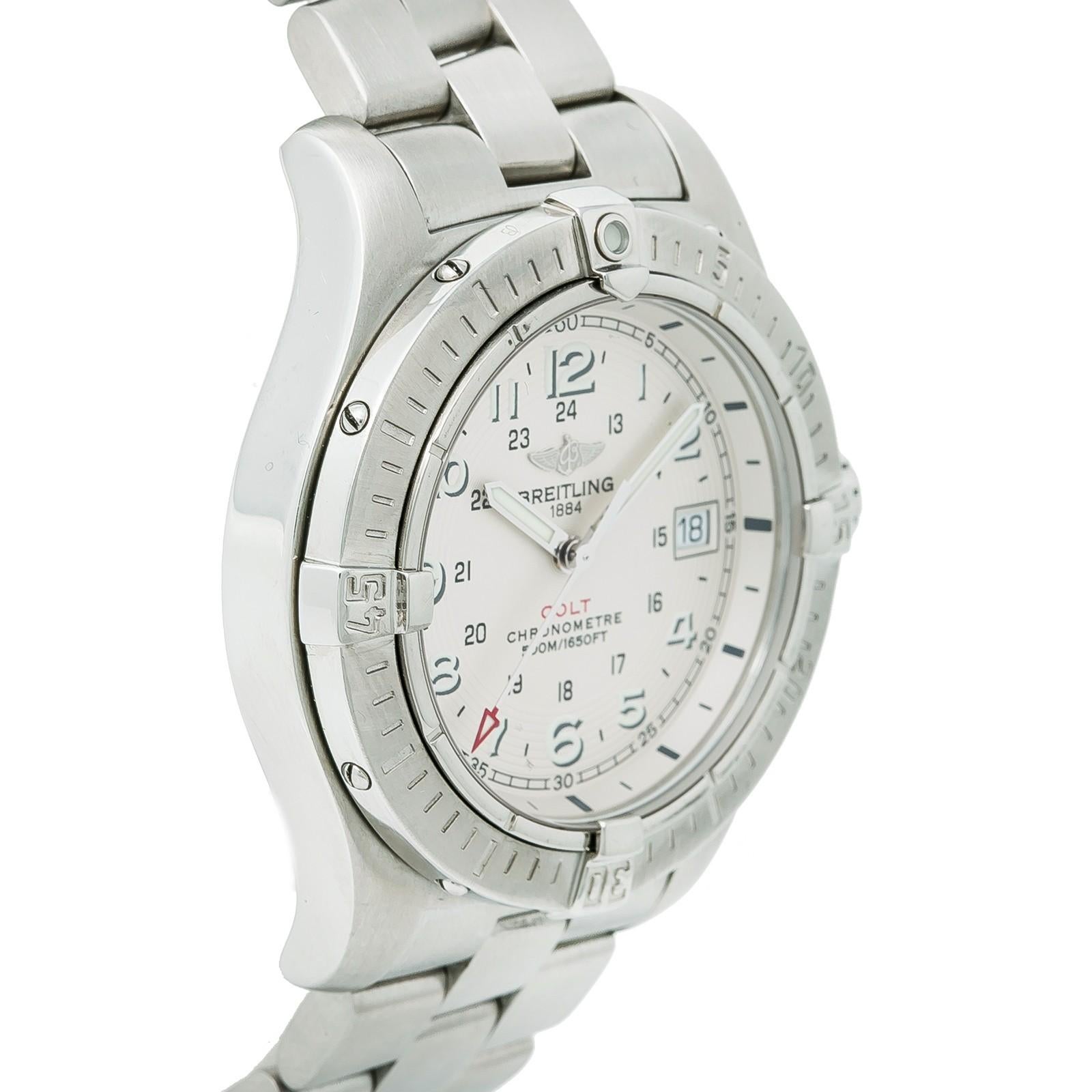 Certified Breitling Colt A74380 Men's Quartz Watch Cream Dial Stainless Steel 41 In Excellent Condition For Sale In Miami, FL