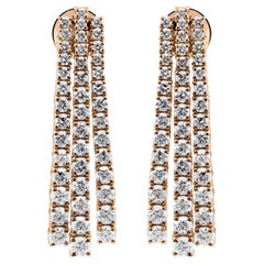 3.60 ct Round Diamond Three-Row Tassel Drop Earrings 14K Rose Gold Bridal Gift
