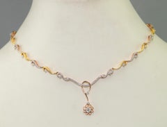 Certified brilliant cut diamonds 18K rose & yellow gold choker necklace earrings