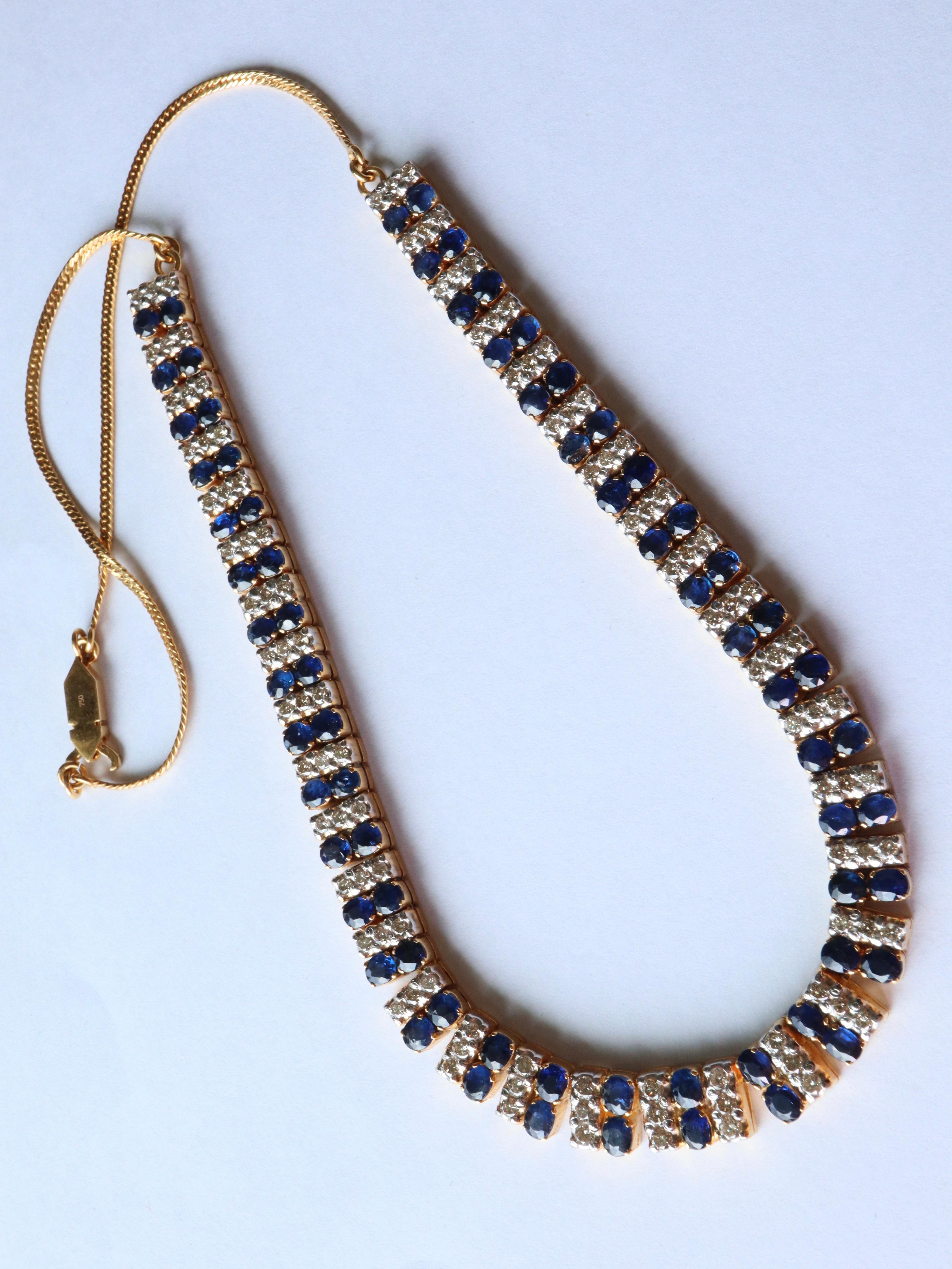 Collier de saphir bleu de Birmanie certifié sans chaleur avec diamants naturels en or 18 carats Unisexe en vente