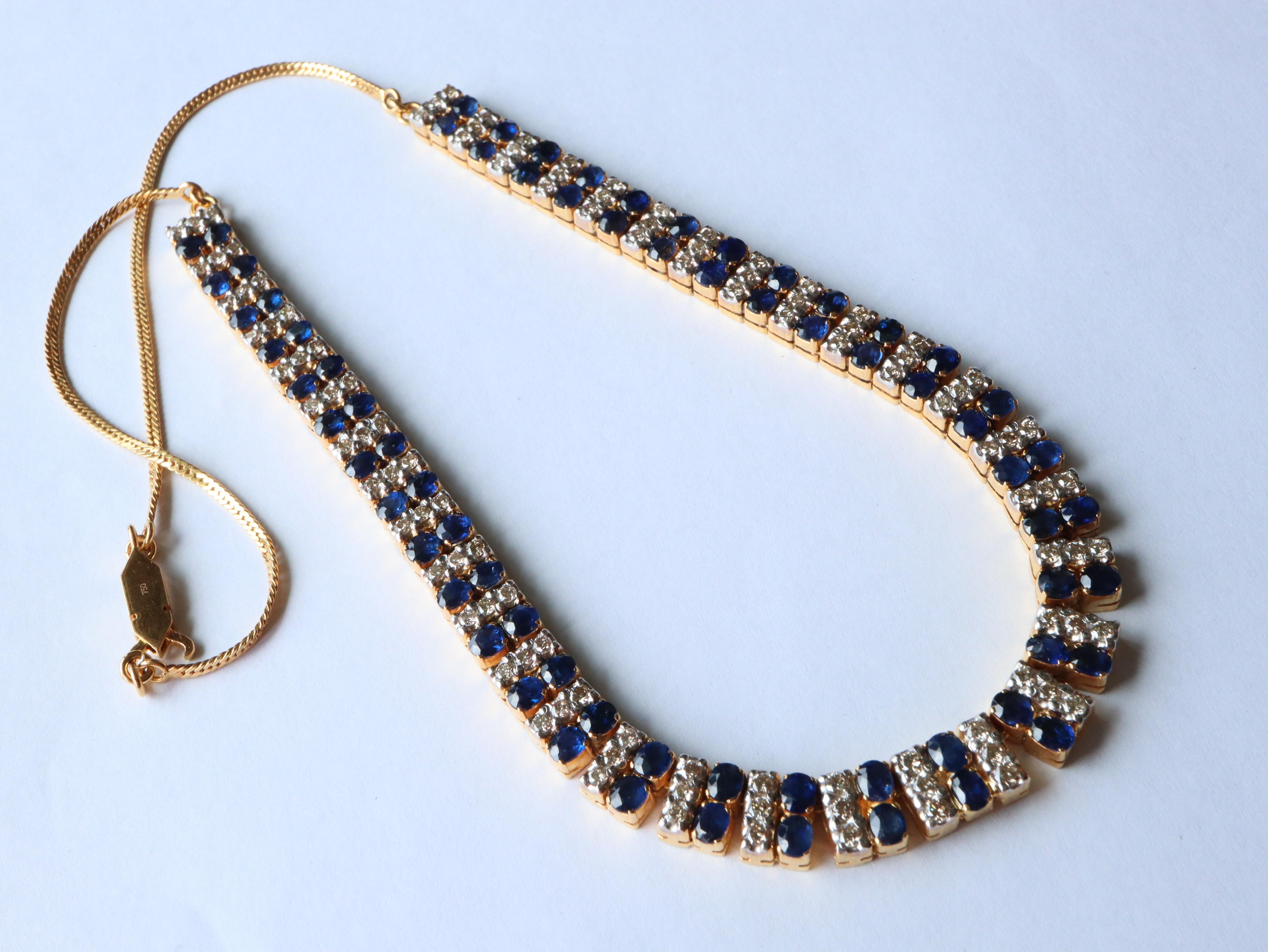 Zertifizierte burmesische unbehandelte blaue Saphir-Halskette mit natürlichen Diamanten aus 18 Karat Gold im Angebot 1