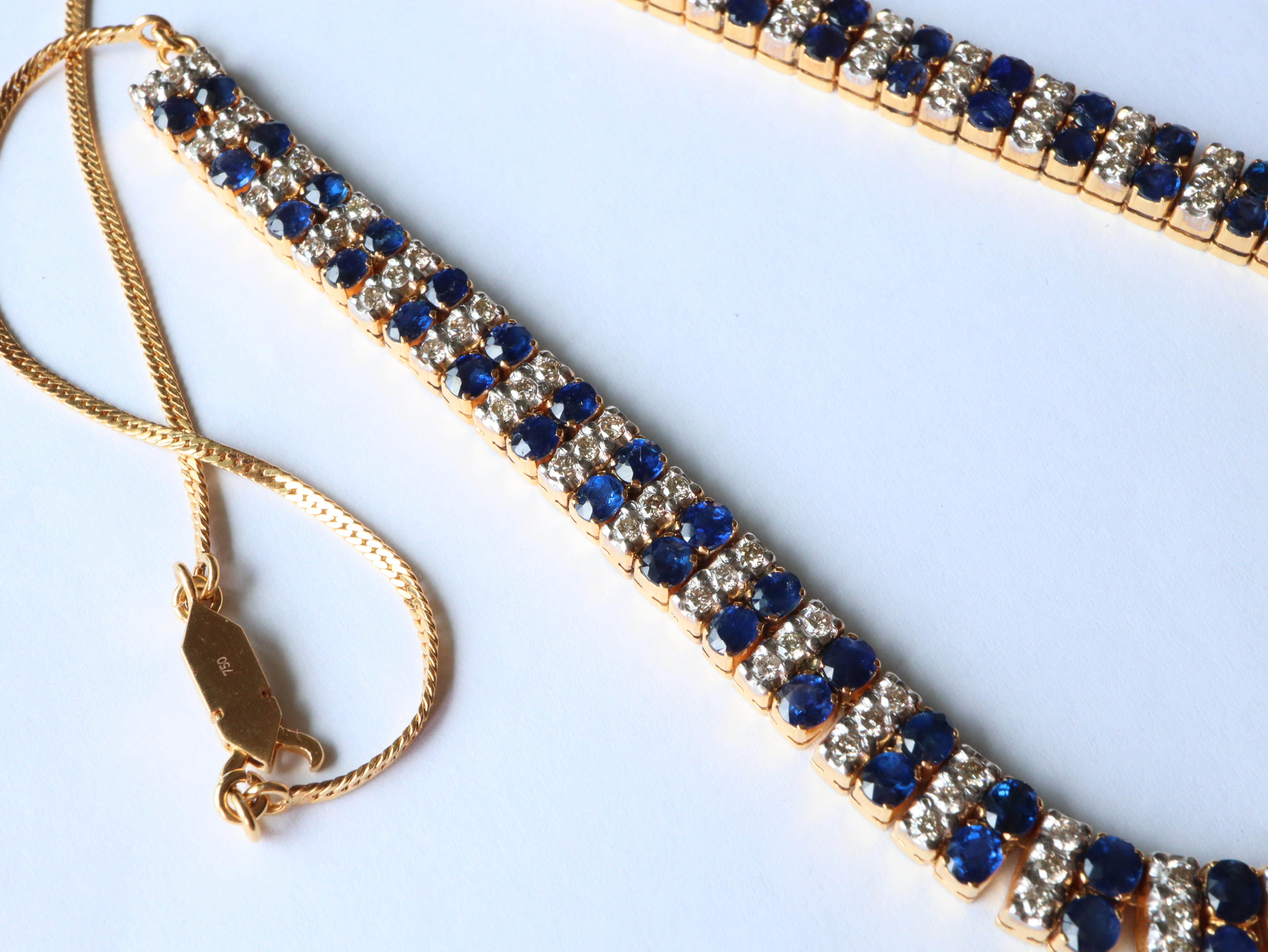 Certified Burma No Heat Blue Sapphire Necklace with Natural Diamonds in 18k gold For Sale 1