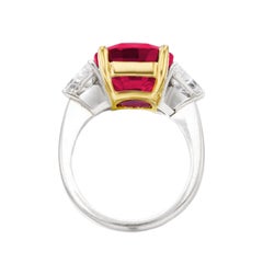 Certified TIGL 5 Carat Pigeon Blood Red Cushion Shape Ruby 18K Gold Ring