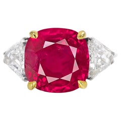 Certified TIGL 5 Carat Pigeon Blood Red Cushion Shape Ruby 18K Gold Ring