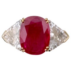 Certified Burma Ruby 2.62ct and Diamond Three-Stone Ring in 18k Gold