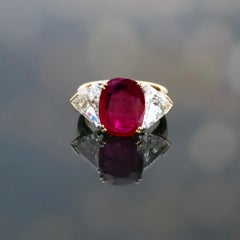 Certified Burma Ruby and Diamond Three-Stone Ring