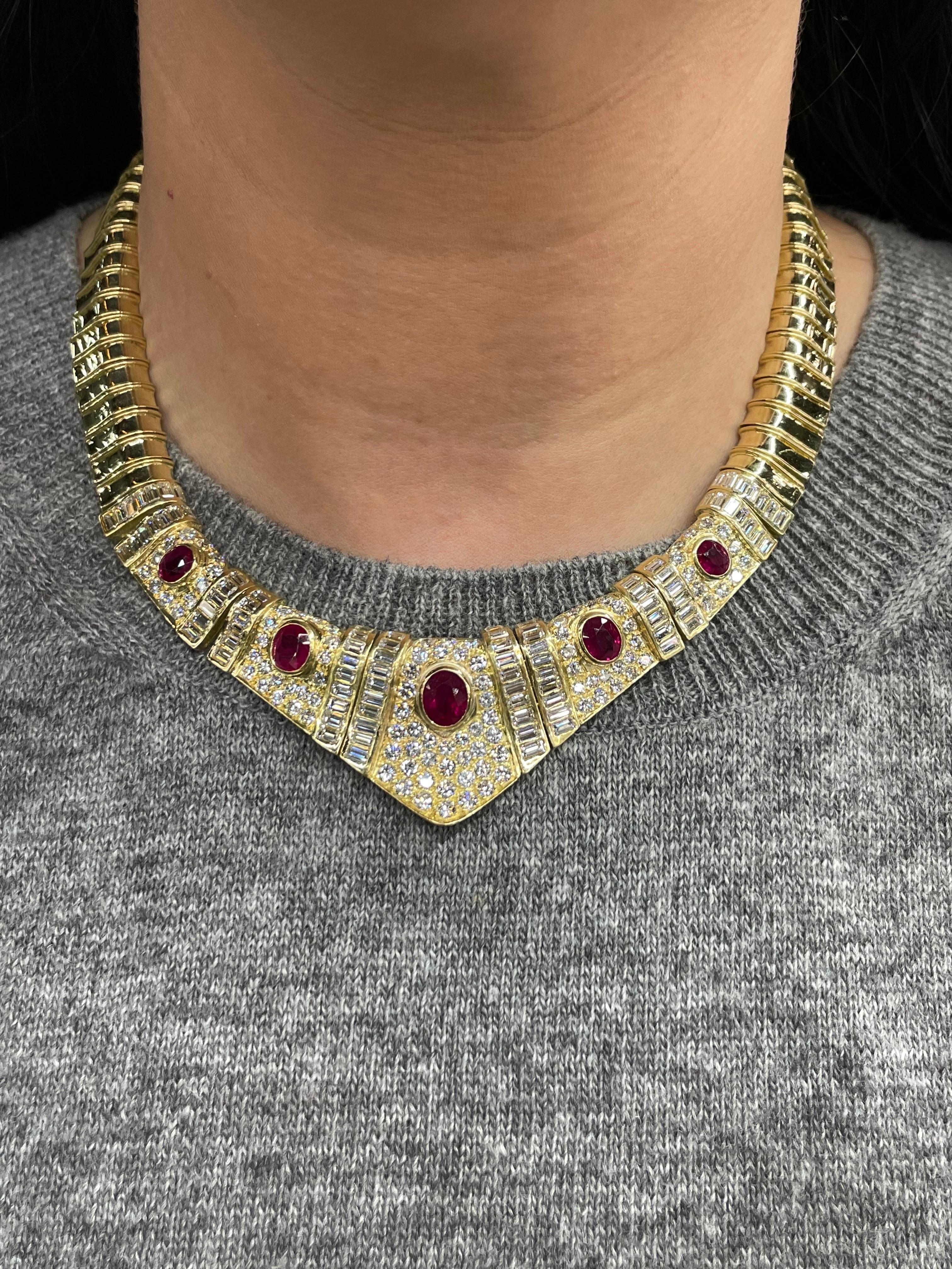 Certified Burma Ruby Diamond Collar Necklace 24.50 Carats 18 Karat Yellow Gold For Sale 5