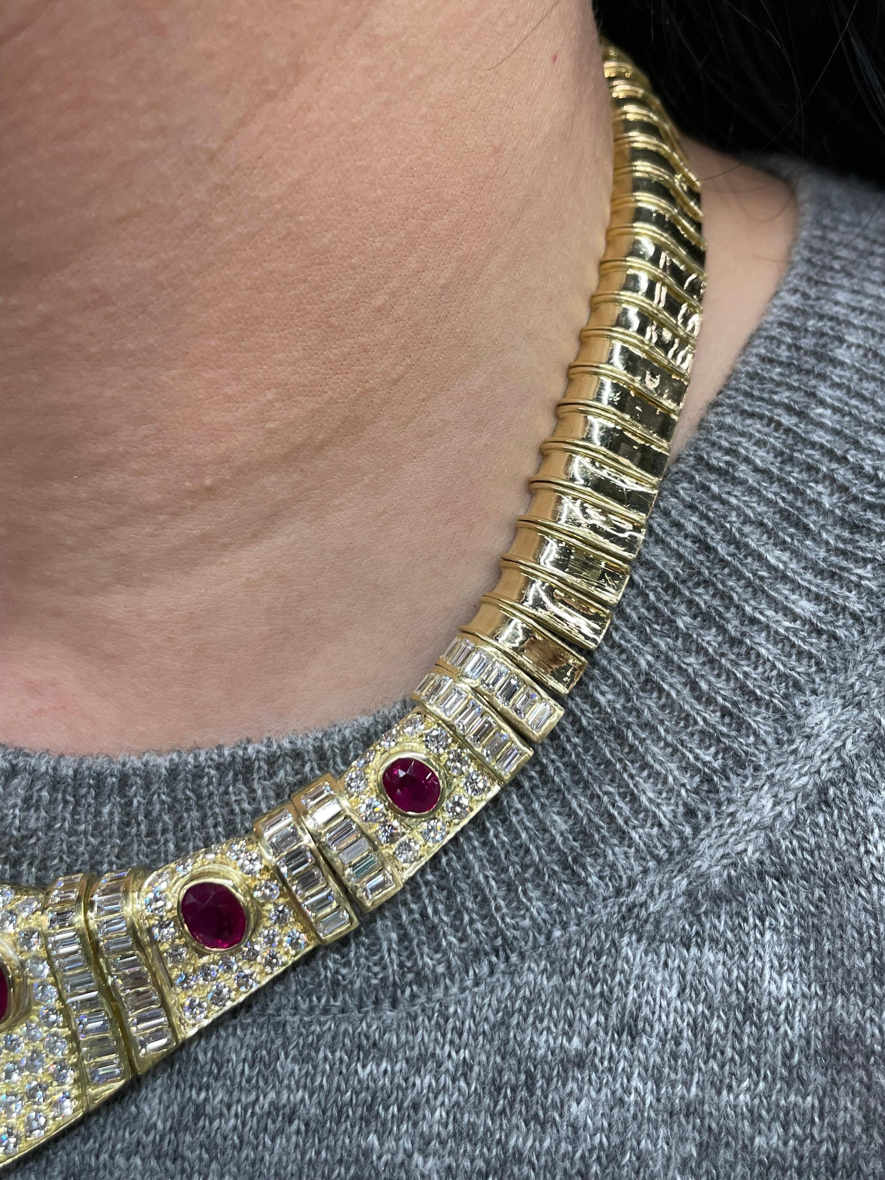 Certified Burma Ruby Diamond Collar Necklace 24.50 Carats 18 Karat Yellow Gold For Sale 7