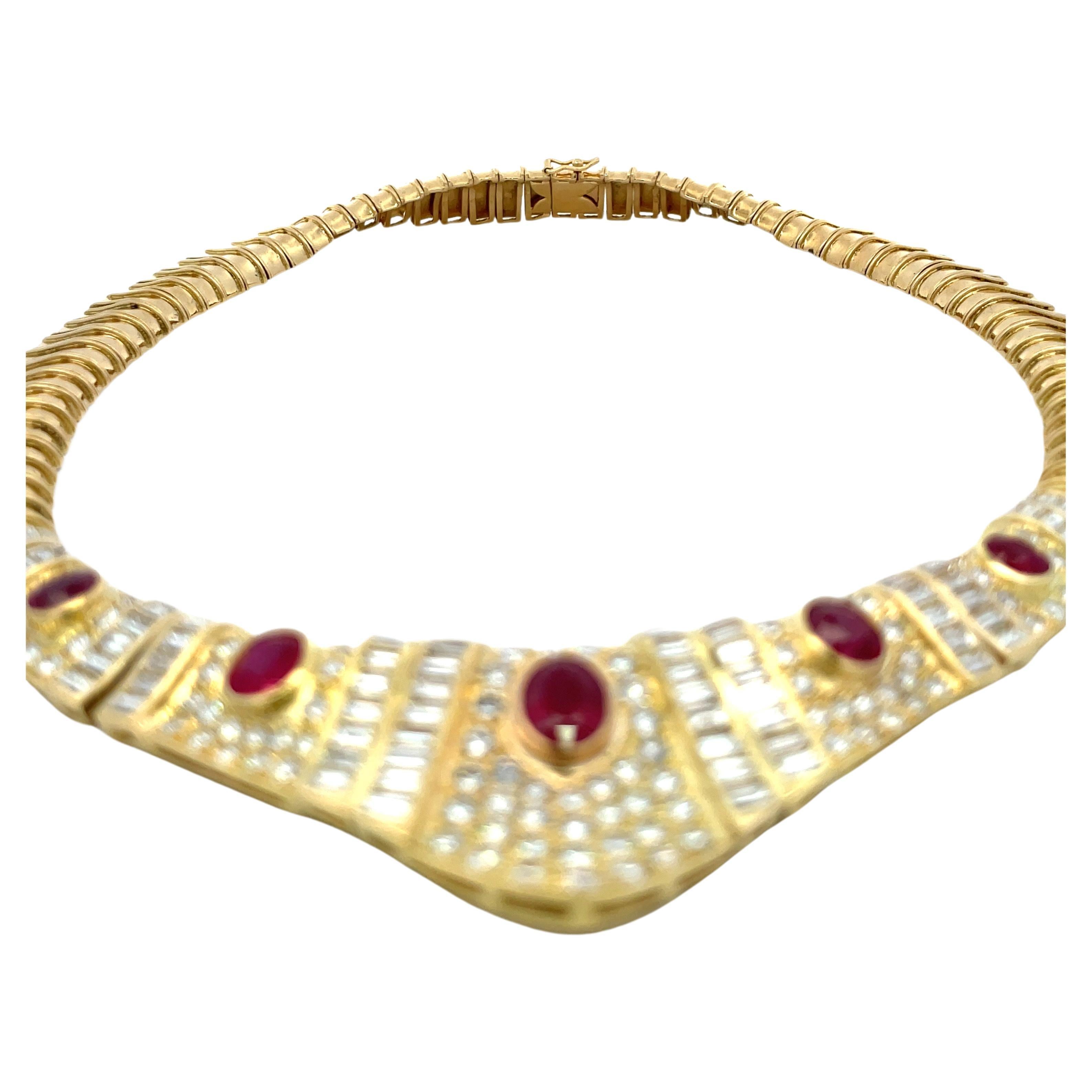 Certified Burma Ruby Diamond Collar Necklace 24.50 Carats 18 Karat Yellow Gold For Sale 1