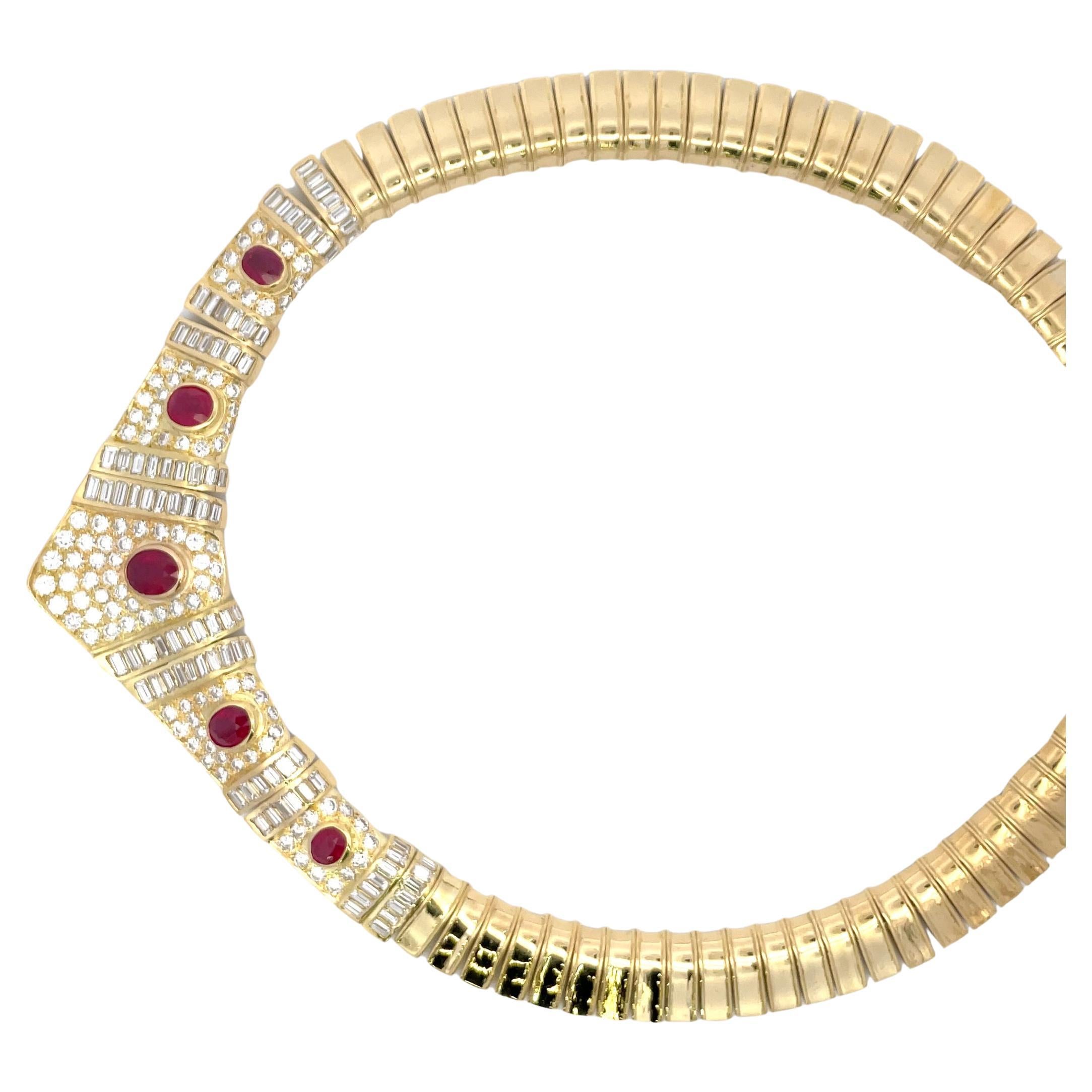 Certified Burma Ruby Diamond Collar Necklace 24.50 Carats 18 Karat Yellow Gold For Sale 3