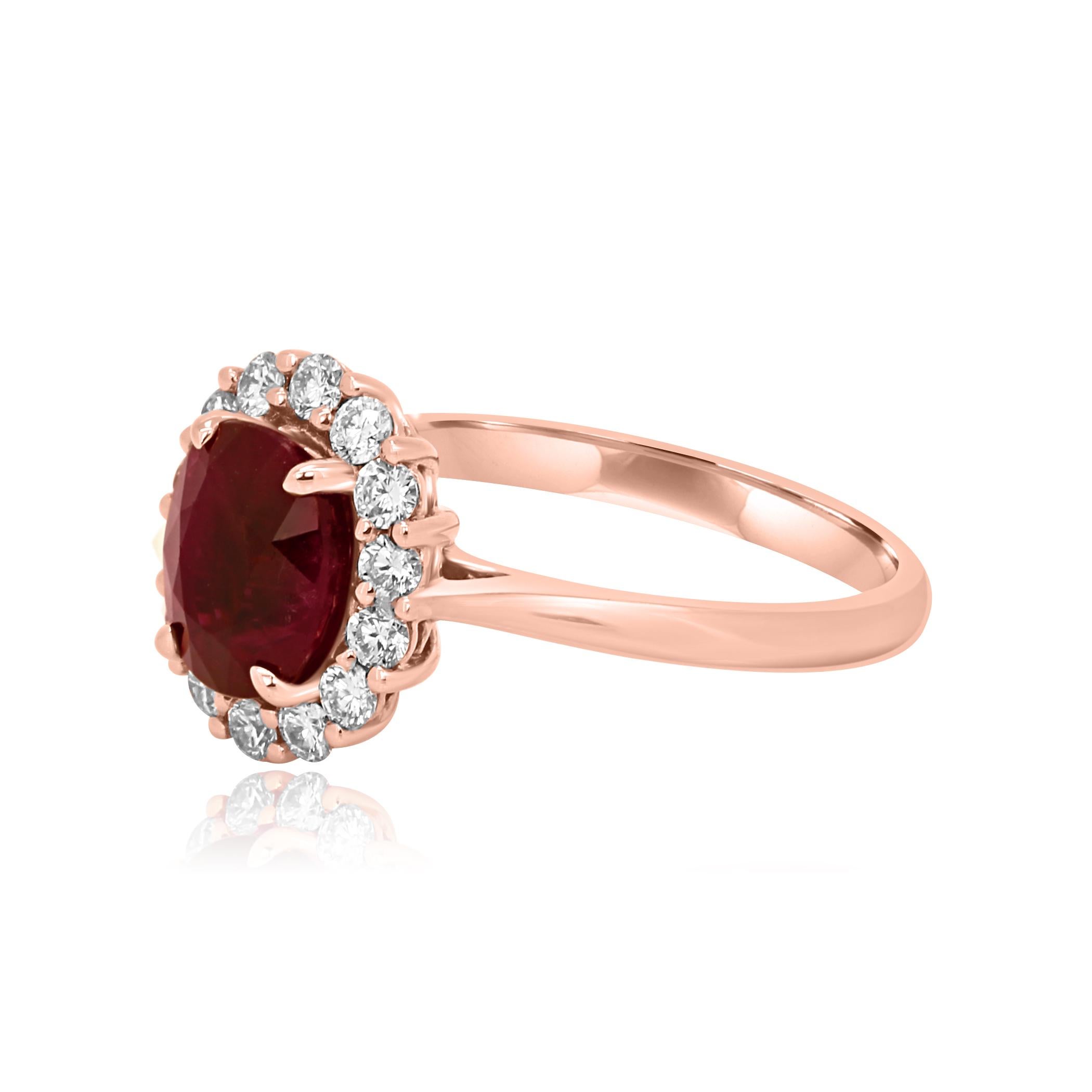 Neoclassical Ruby Oval 2.03 Carat Diamond Halo Gold Bridal Cocktail Ring