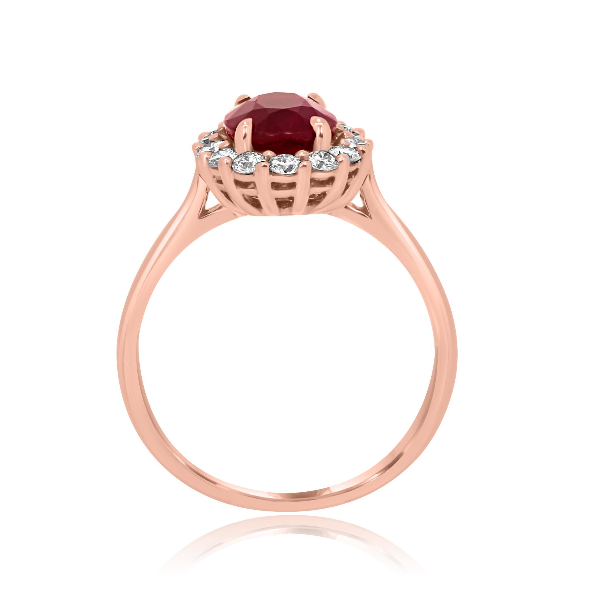 Women's or Men's Ruby Oval 2.03 Carat Diamond Halo Gold Bridal Cocktail Ring