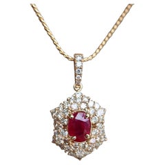 Certified Burma Unheated Ruby and Diamond Pendant in 18k solid gold