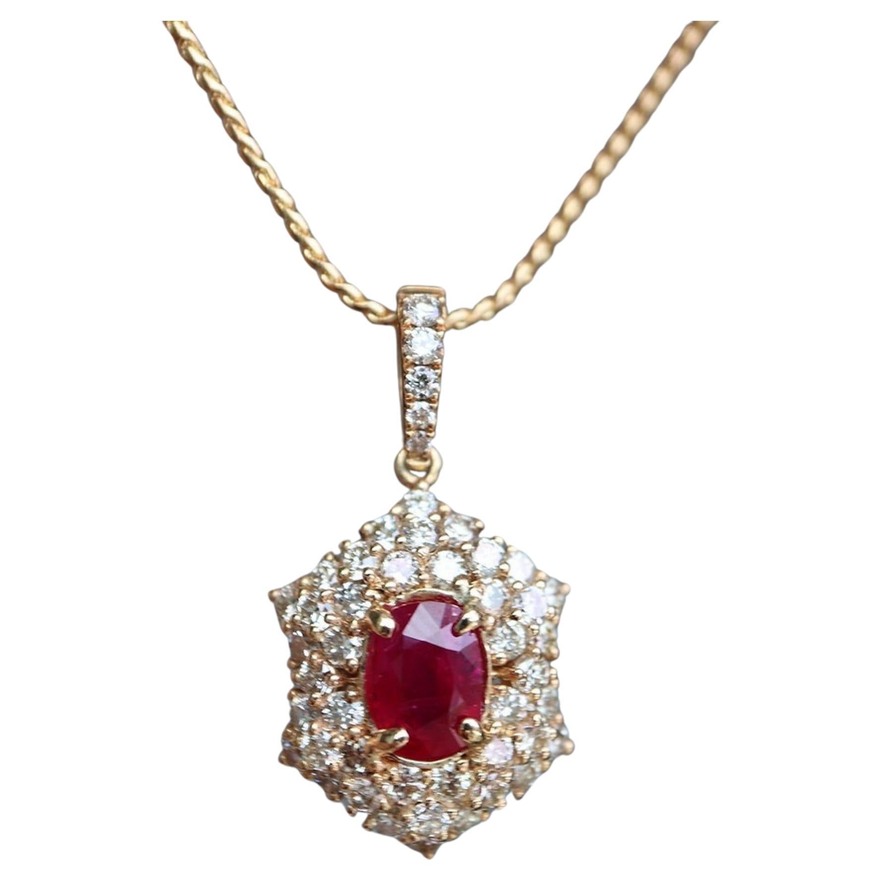 Certified Burma Unheated Ruby and Diamond Pendant in 18k solid gold