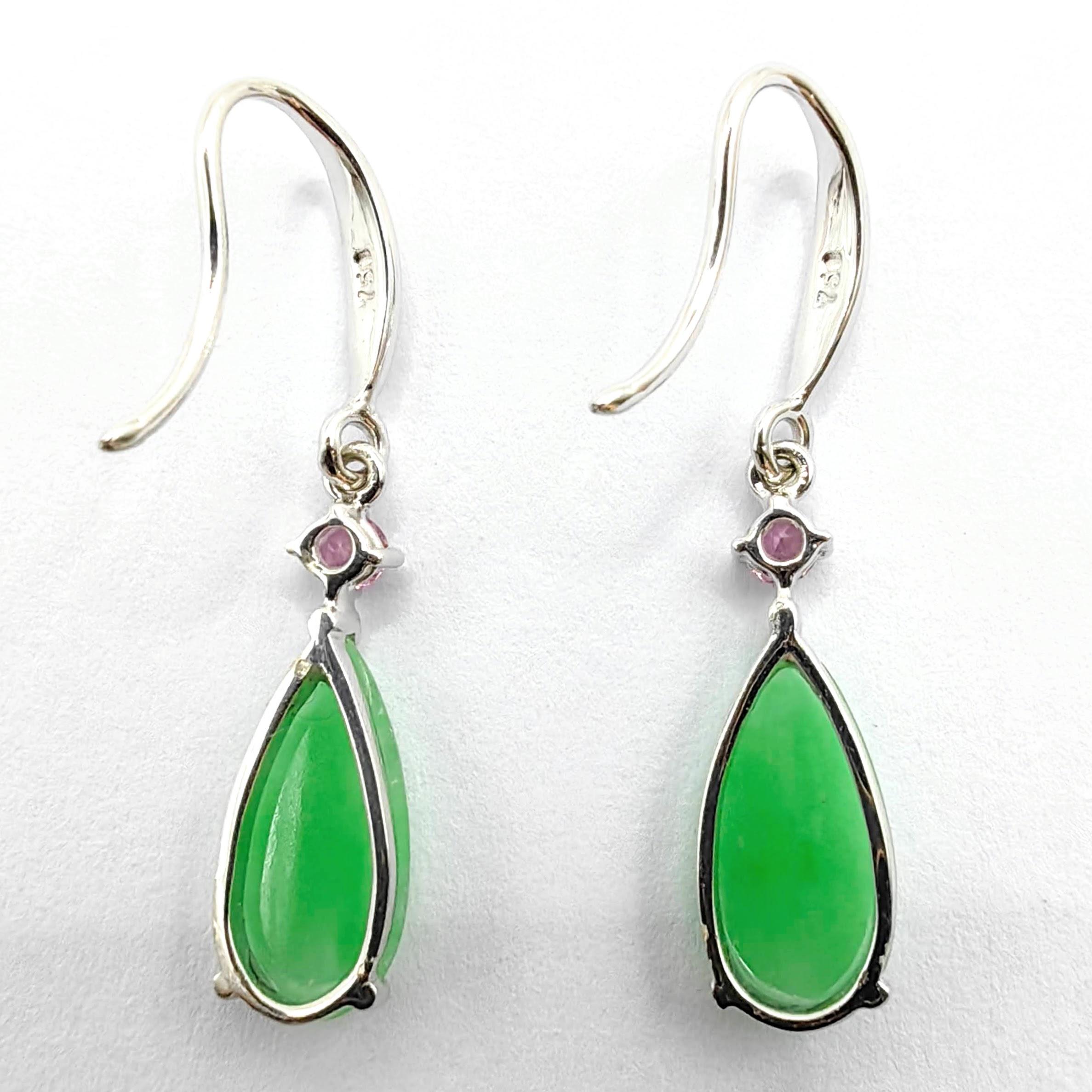 Boucles d'oreilles en or blanc 18 carats, jadéite de Birmanie certifiée et tourmaline rose en vente 4