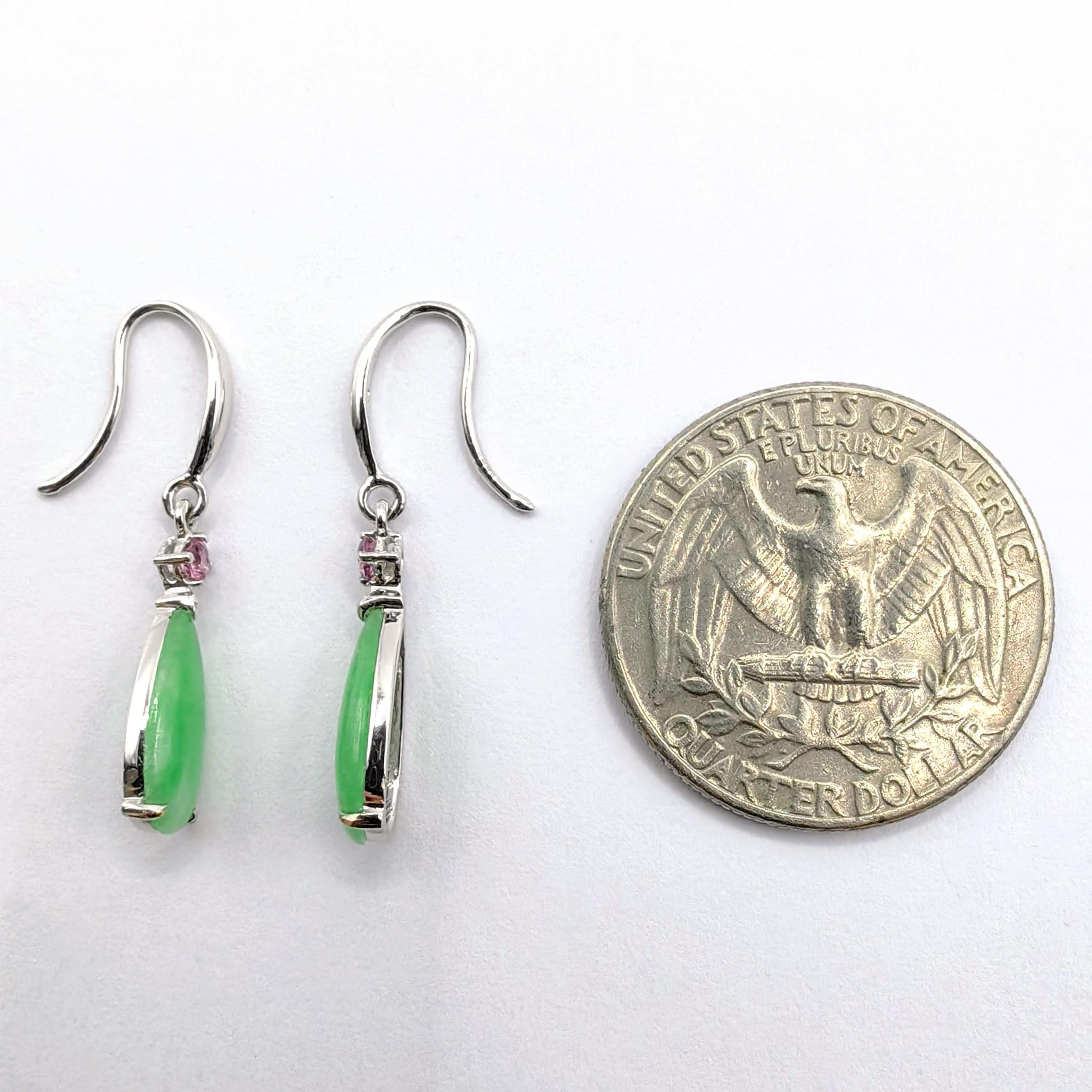 Boucles d'oreilles en or blanc 18 carats, jadéite de Birmanie certifiée et tourmaline rose en vente 5