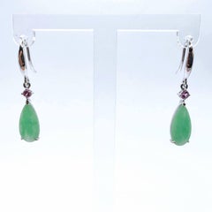 Burmese Jadeite Jade & Pink Tourmaline Earrings in 18K White Gold