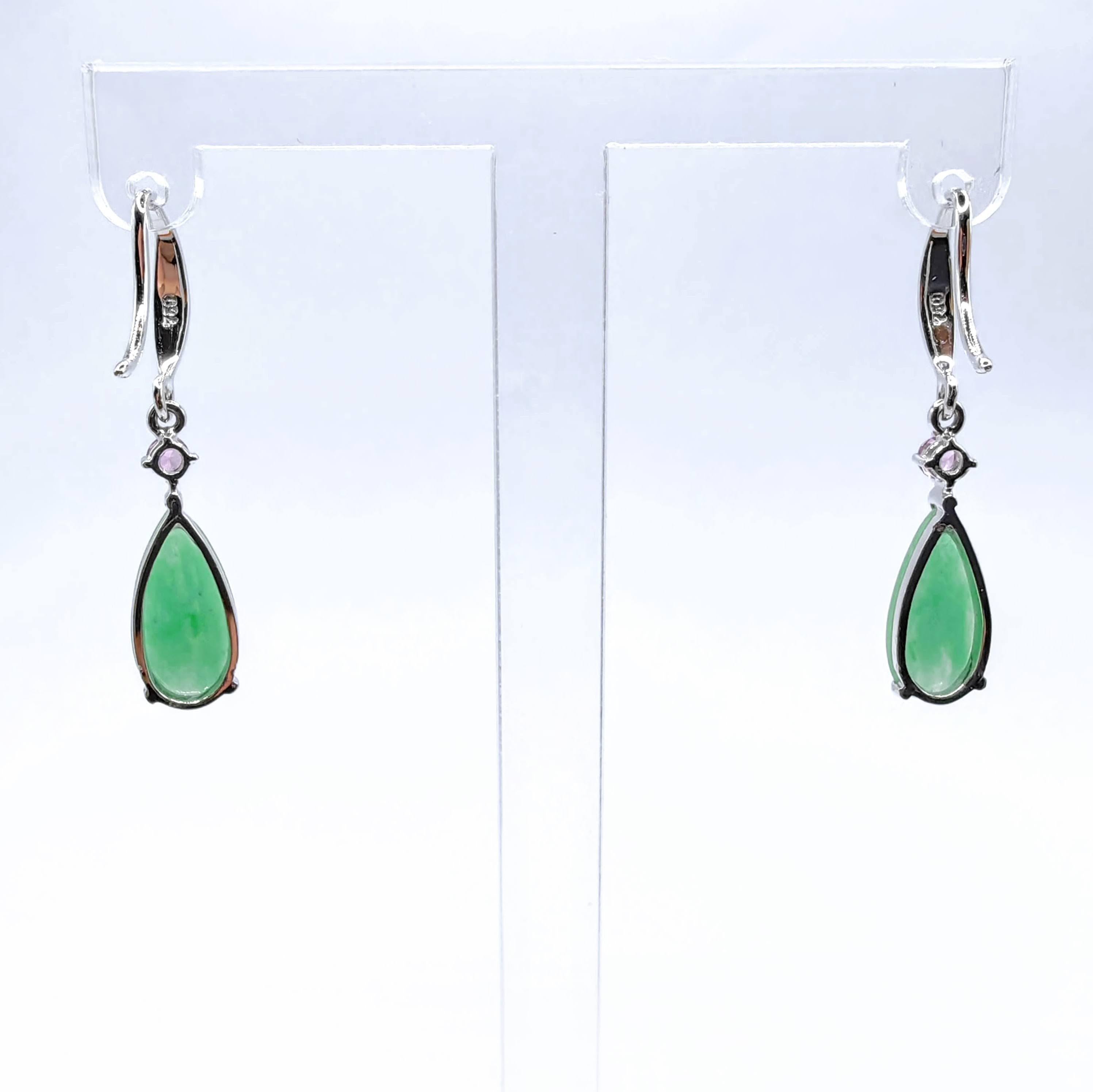 Contemporain Boucles d'oreilles en or blanc 18 carats, jadéite de Birmanie certifiée et tourmaline rose en vente