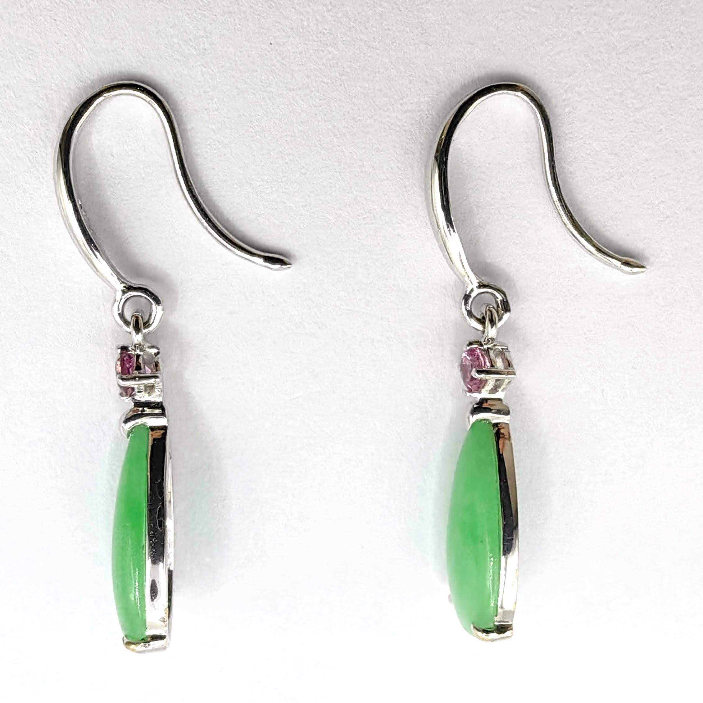 Boucles d'oreilles en or blanc 18 carats, jadéite de Birmanie certifiée et tourmaline rose en vente 3