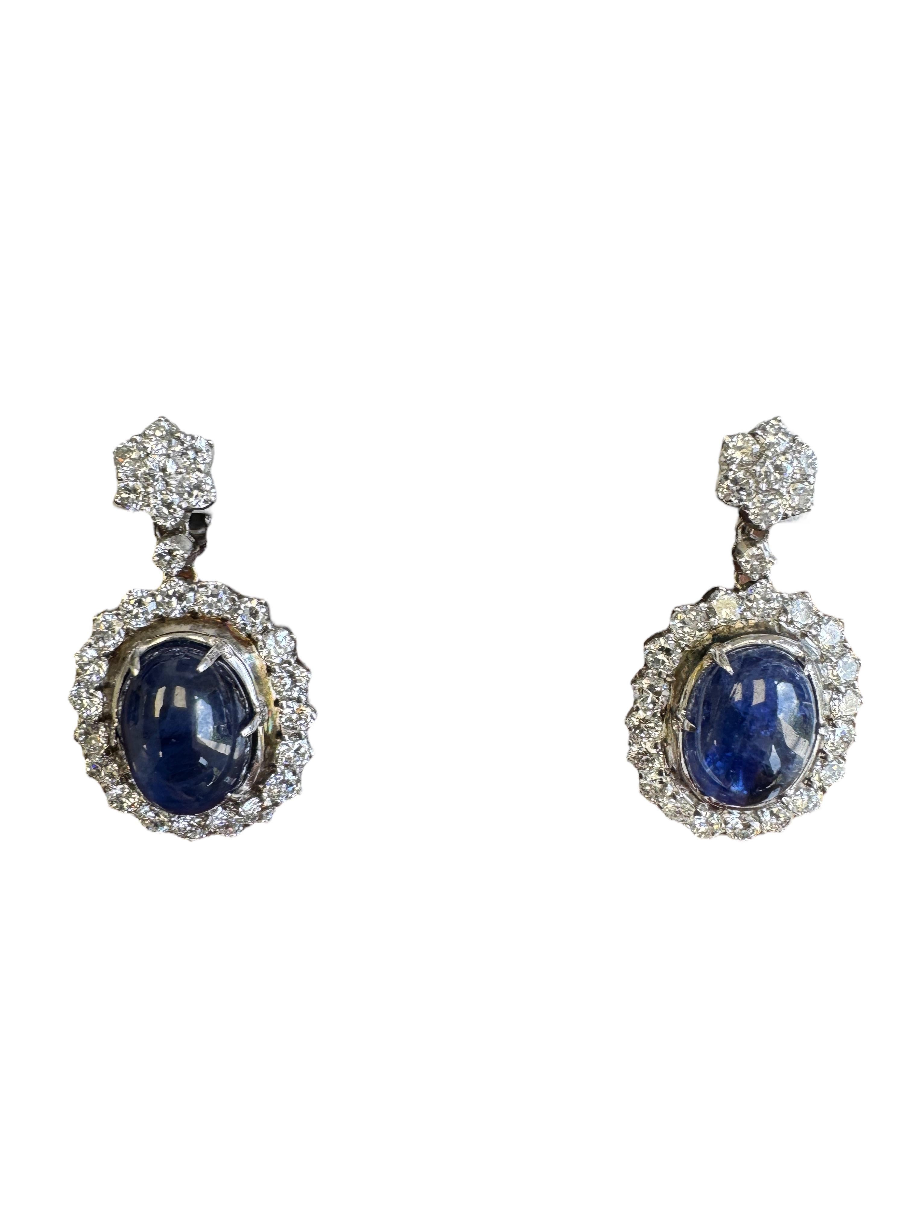 Certified Burmese No-Heat Cabochon Sapphire and Diamond Necklace & Earring Set For Sale 6