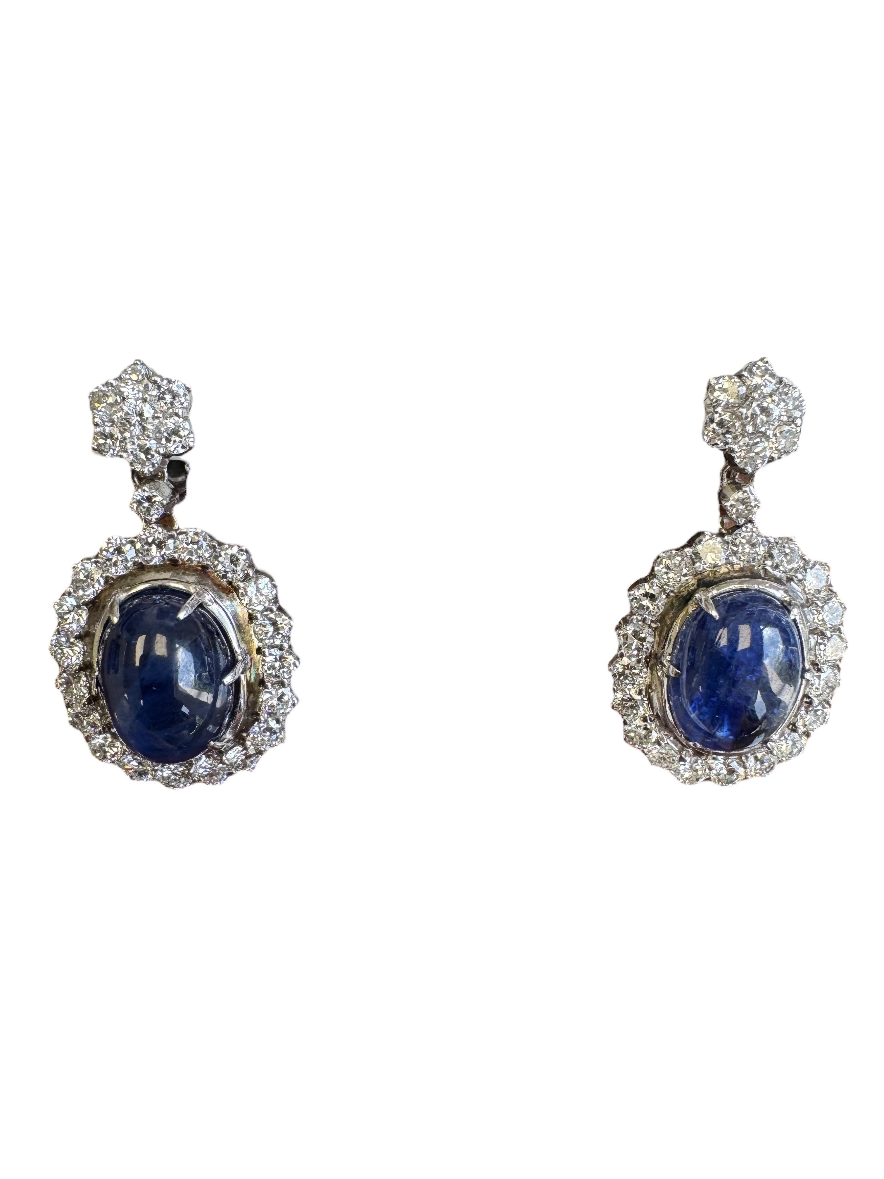 Certified Burmese No-Heat Cabochon Sapphire and Diamond Necklace & Earring Set For Sale 7
