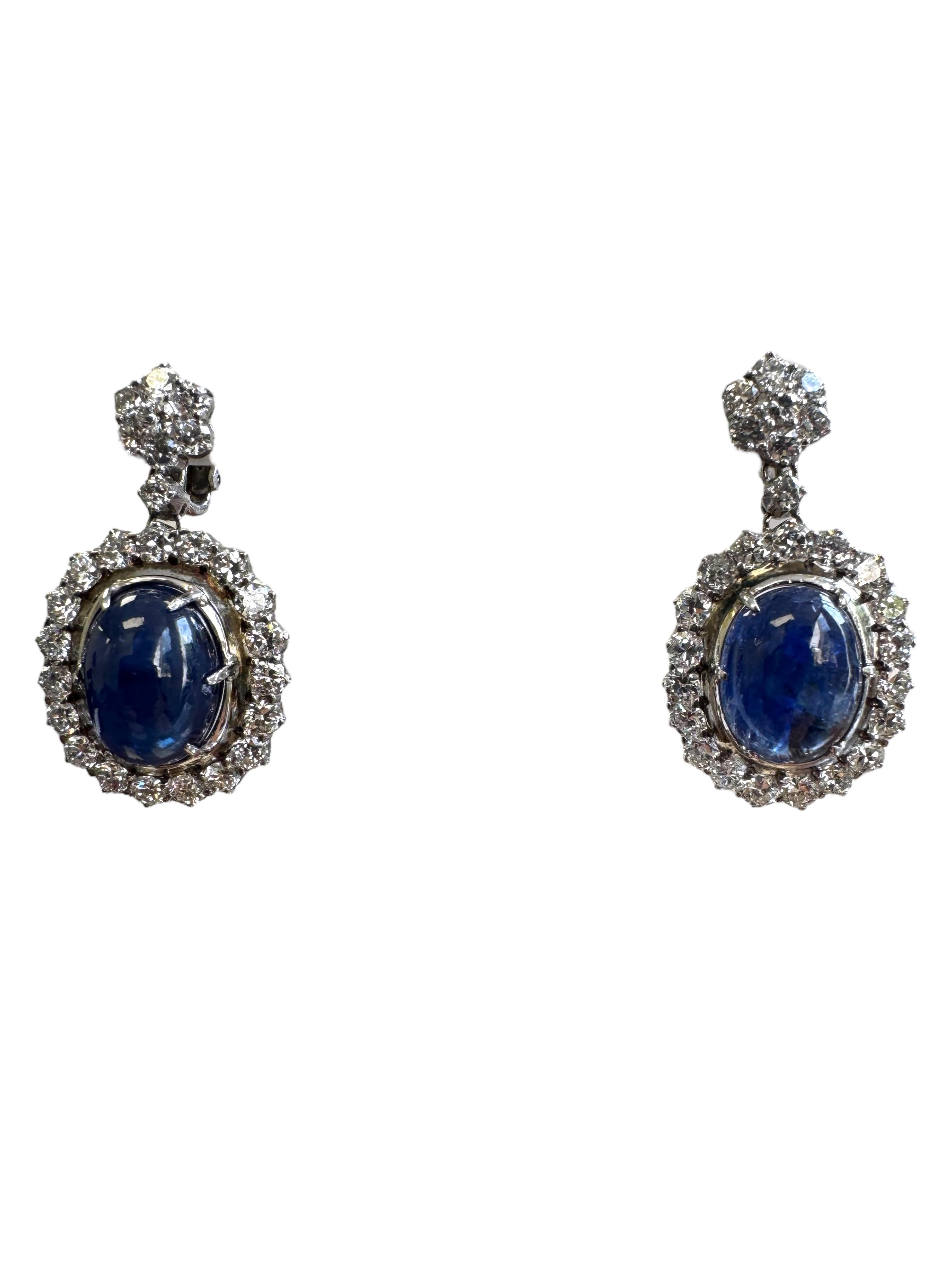 Certified Burmese No-Heat Cabochon Sapphire and Diamond Necklace & Earring Set For Sale 8